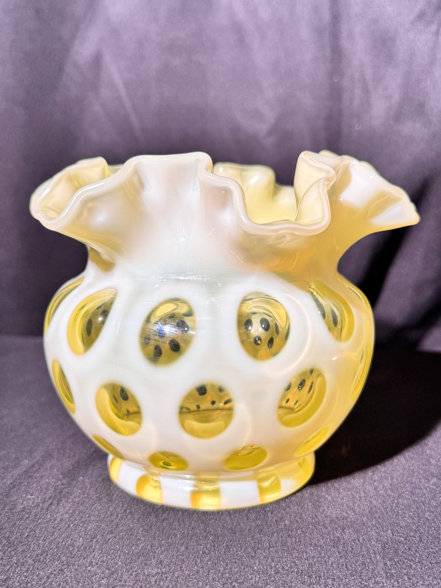 Uranium- Fenton- Vase - Yellow Opalescent- Coin Dot - “Thumbprint” - Vaseline Glass- Vintage