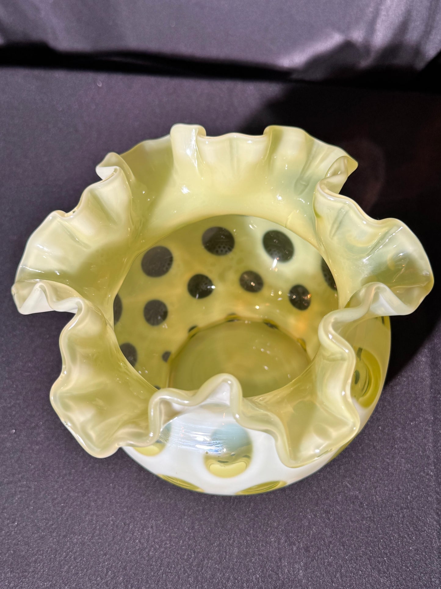 Uranium- Fenton- Vase - Yellow Opalescent- Coin Dot - “Thumbprint” - Vaseline Glass- Vintage