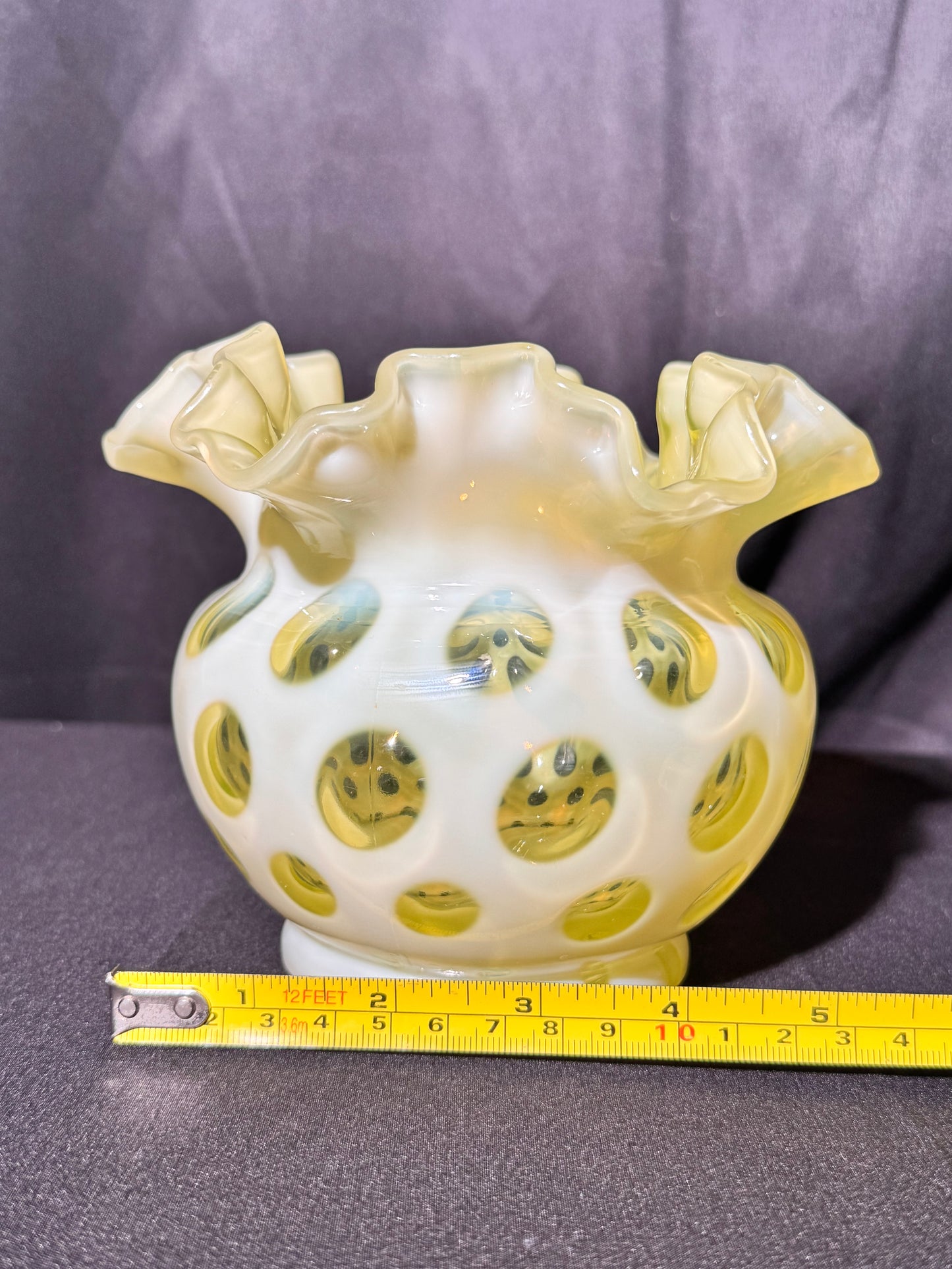 Uranium- Fenton- Vase - Yellow Opalescent- Coin Dot - “Thumbprint” - Vaseline Glass- Vintage