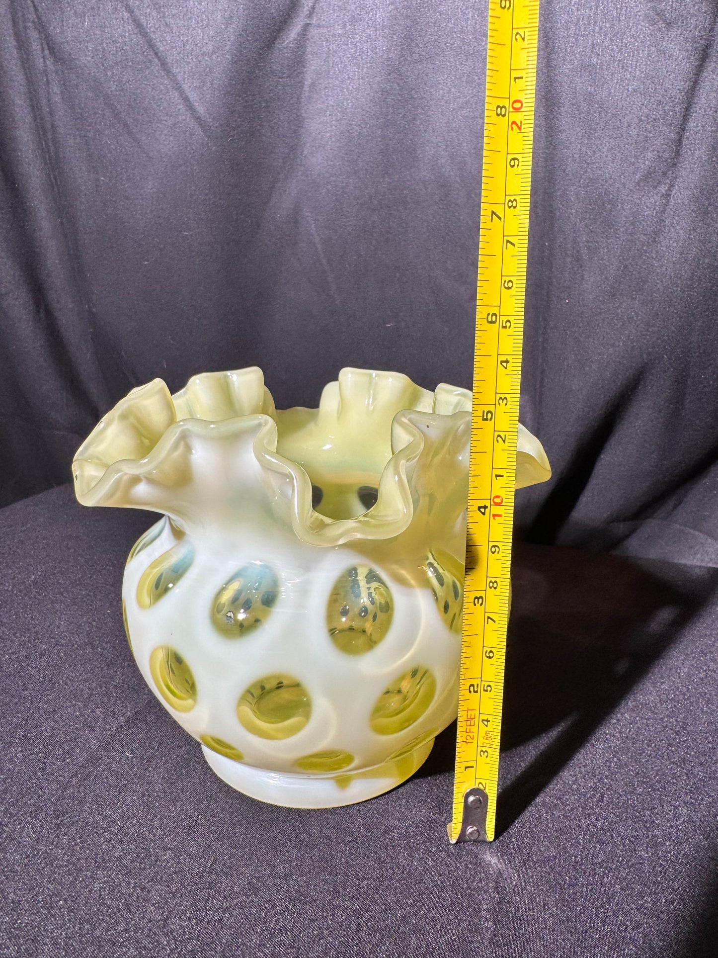 Uranium- Fenton- Vase - Yellow Opalescent- Coin Dot - “Thumbprint” - Vaseline Glass- Vintage