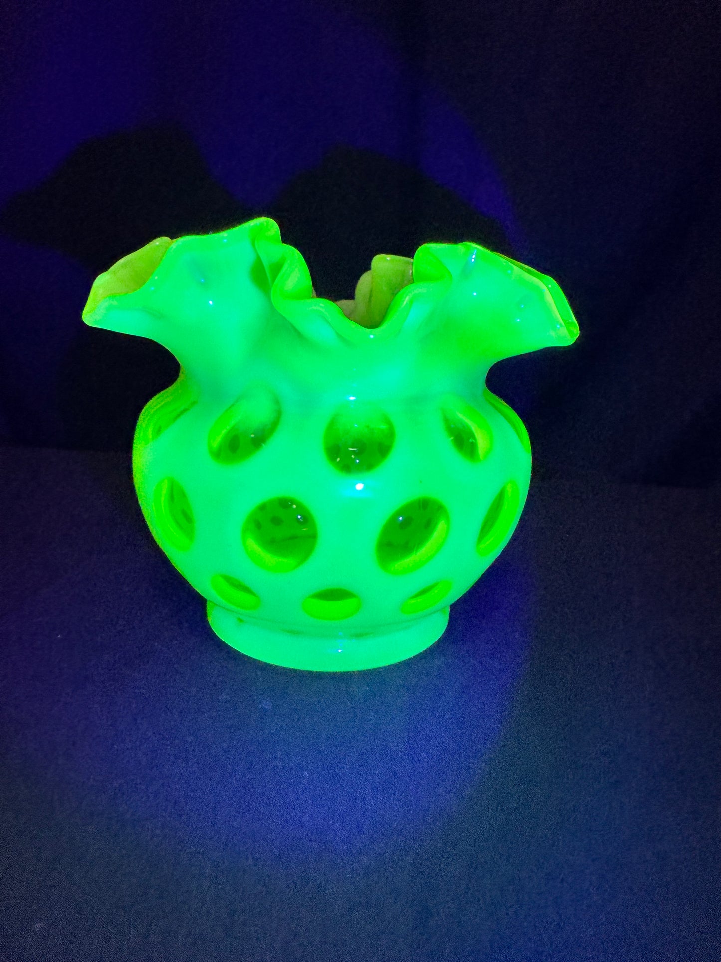Uranium- Fenton- Vase - Yellow Opalescent- Coin Dot - “Thumbprint” - Vaseline Glass- Vintage