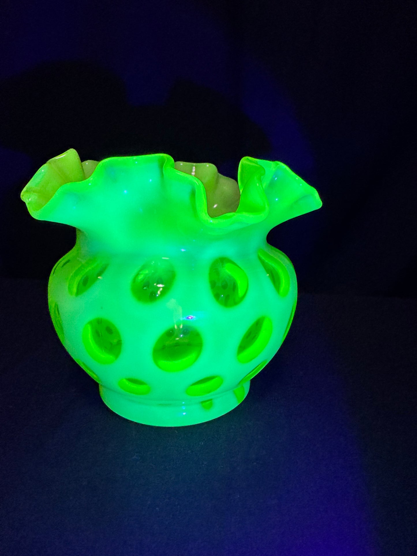 Uranium- Fenton- Vase - Yellow Opalescent- Coin Dot - “Thumbprint” - Vaseline Glass- Vintage