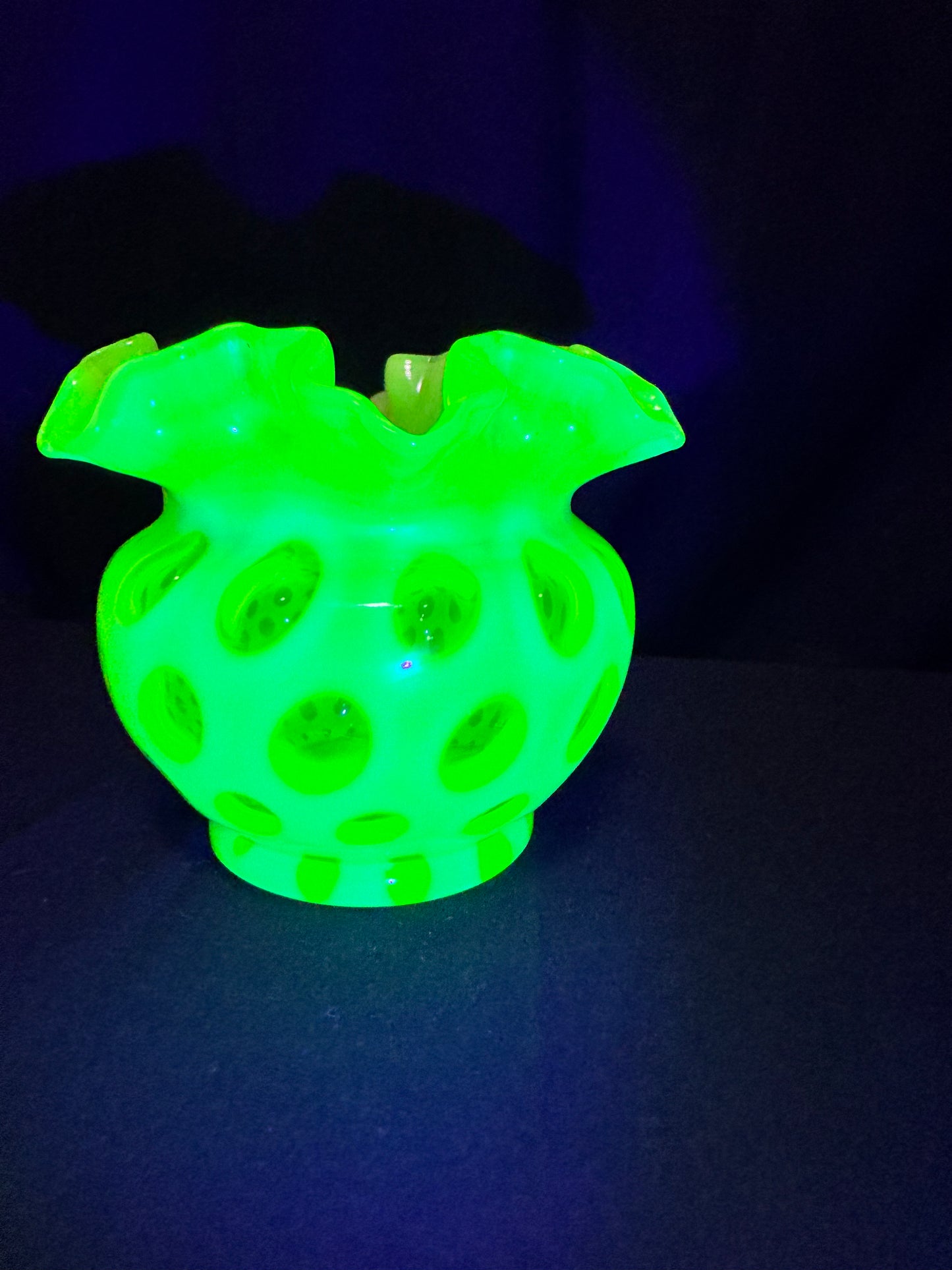 Uranium- Fenton- Vase - Yellow Opalescent- Coin Dot - “Thumbprint” - Vaseline Glass- Vintage