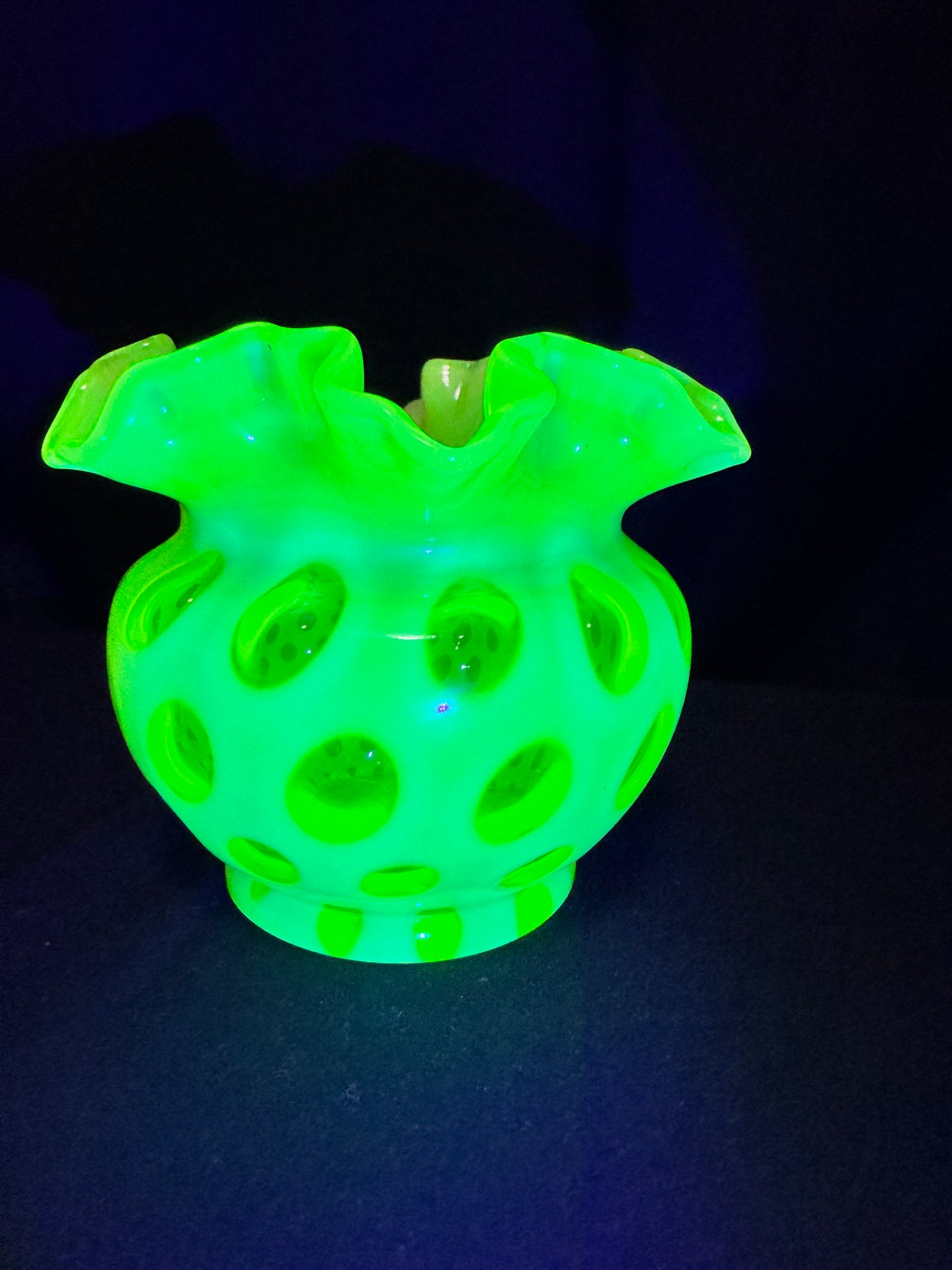 Uranium- Fenton- Vase - Yellow Opalescent- Coin Dot - “Thumbprint” - Vaseline Glass- Vintage