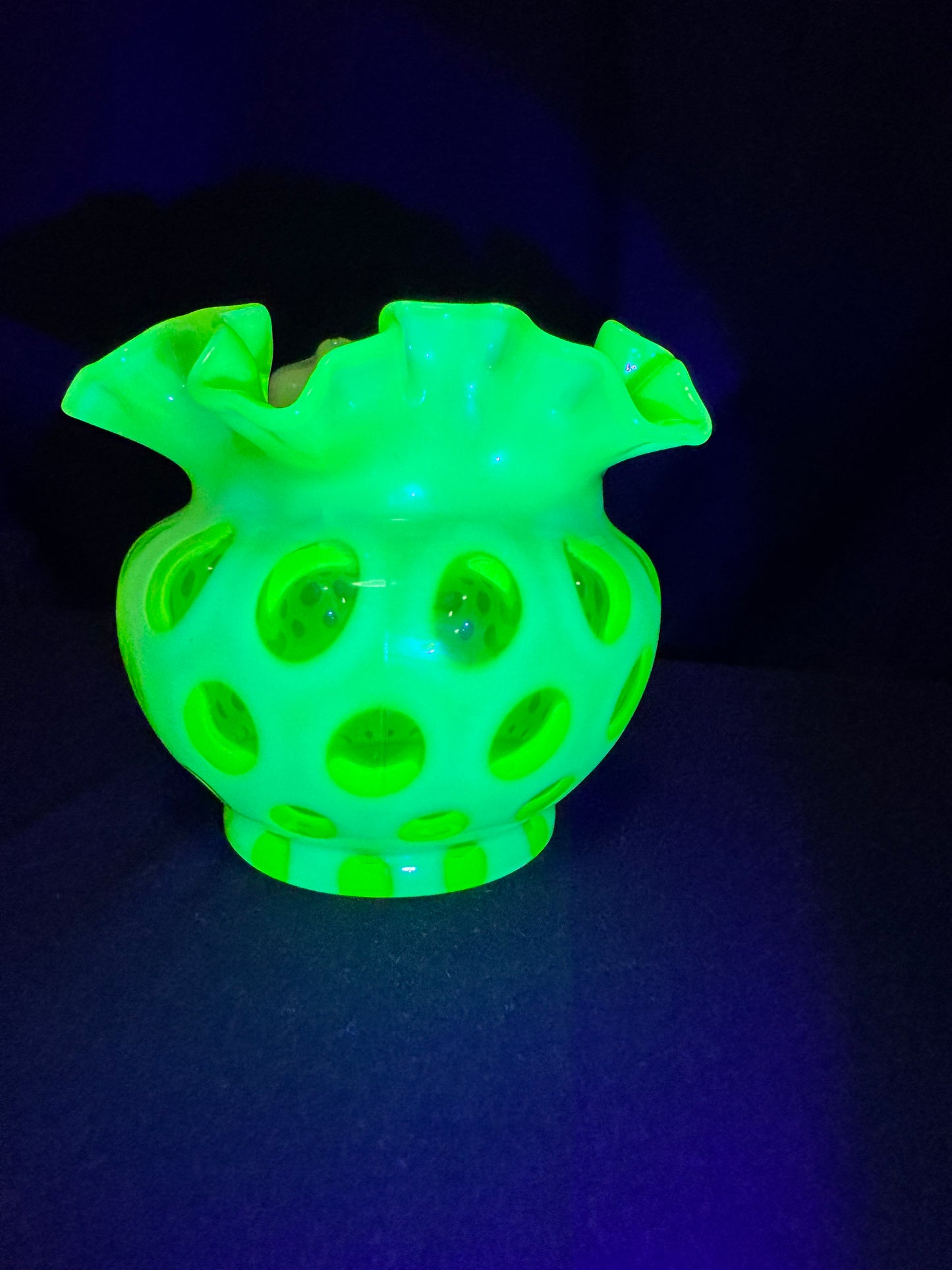 Uranium- Fenton- Vase - Yellow Opalescent- Coin Dot - “Thumbprint” - Vaseline Glass- Vintage