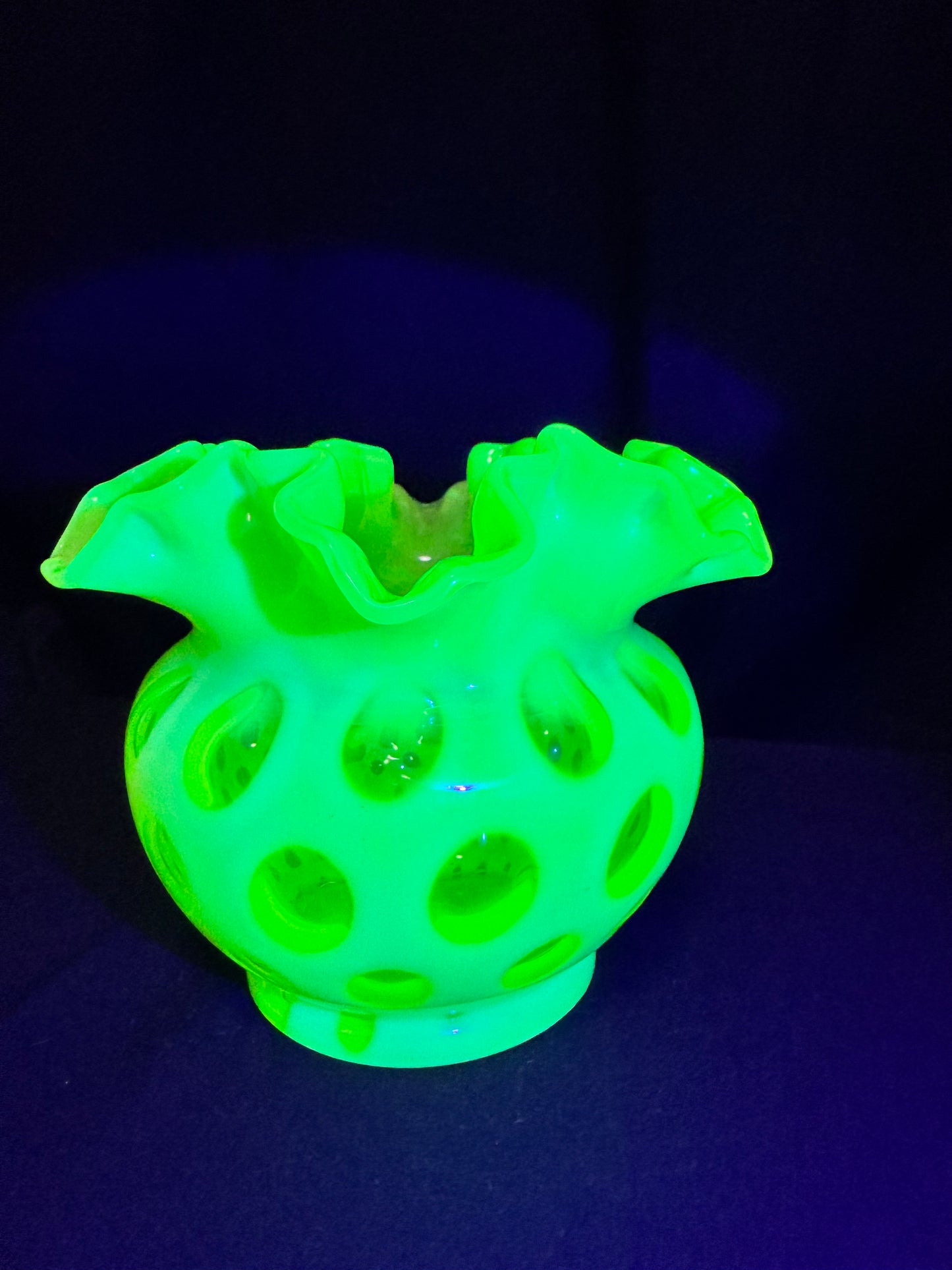 Uranium- Fenton- Vase - Yellow Opalescent- Coin Dot - “Thumbprint” - Vaseline Glass- Vintage