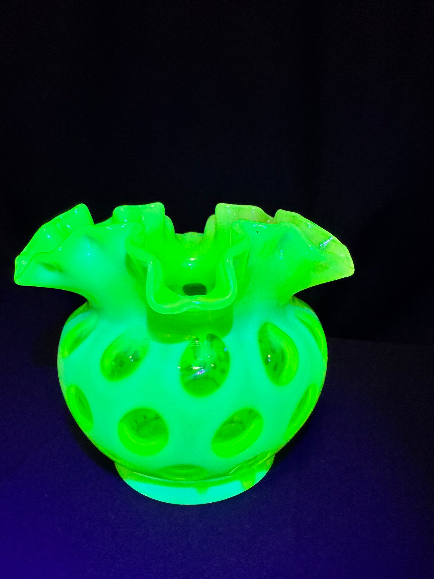 Uranium- Fenton- Vase - Yellow Opalescent- Coin Dot - “Thumbprint” - Vaseline Glass- Vintage