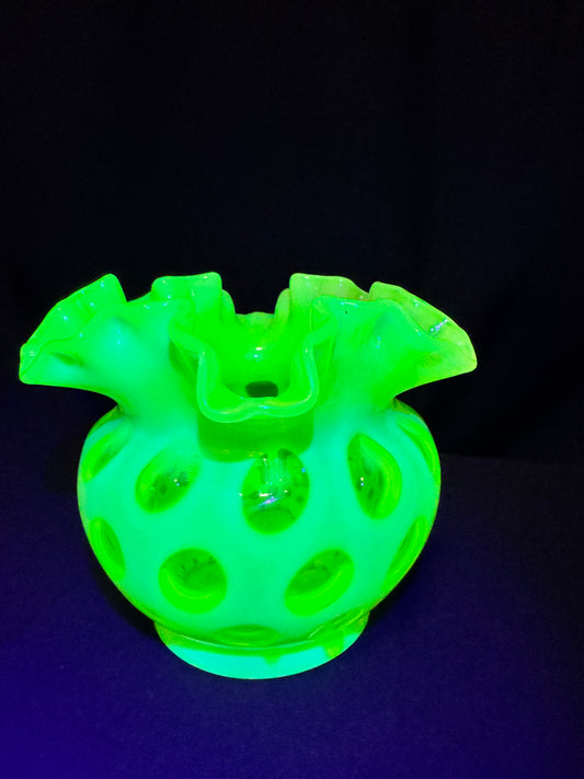 Uranium- Fenton- Vase - Yellow Opalescent- Coin Dot - “Thumbprint” - Vaseline Glass- Vintage
