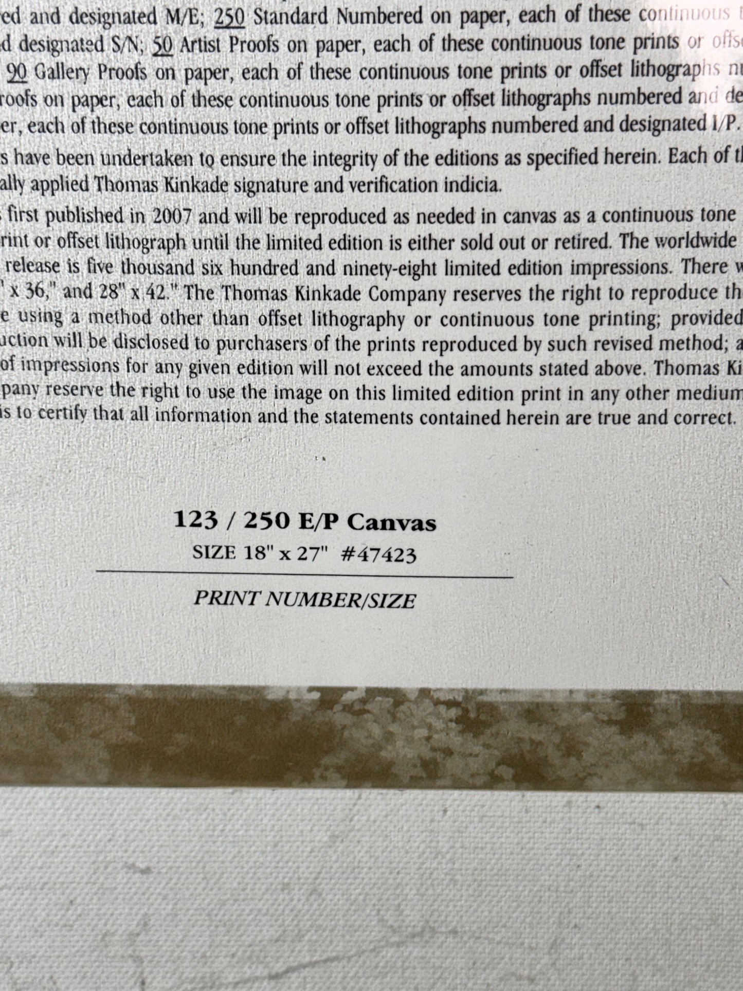 Thomas Kinkade “Cobblestone Lane VII” – Limited Edition  #123/250 E/P