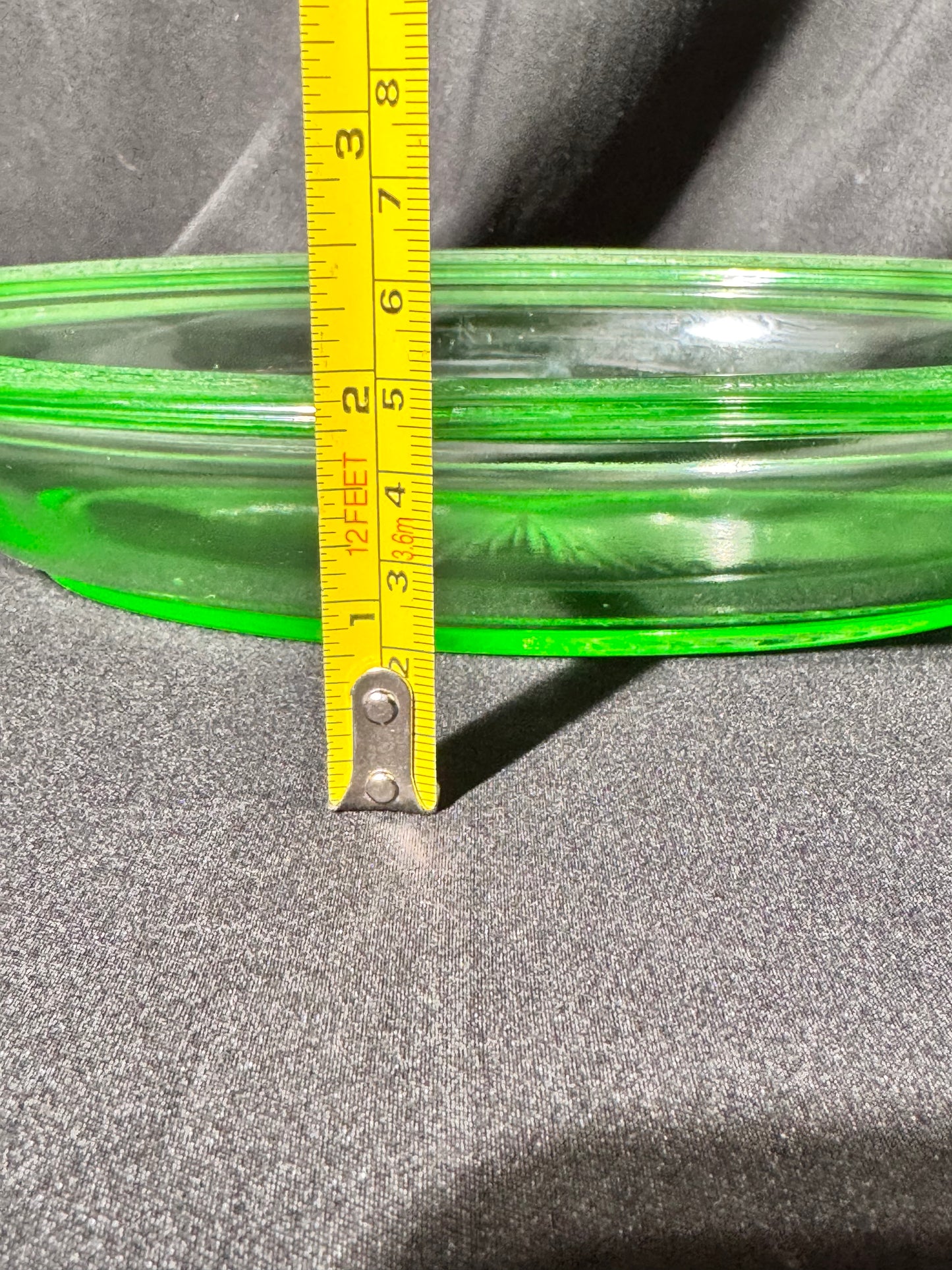 Uranium- Oval Serving Bowl - Etched- Jeanette- Vaseline Glass- vintage