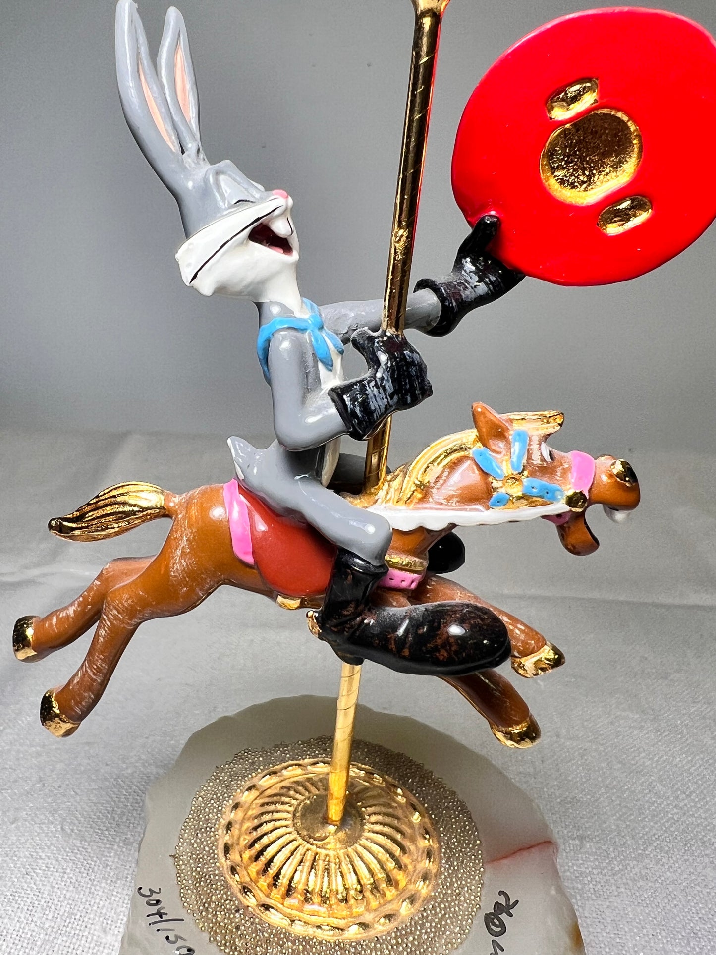 Ron Lee - Bugs Bunny on a carousel horse -6“ statue-1992 -signed and numbered 304/1500 Looney Tunes – Warner Brothers – stone base ￼