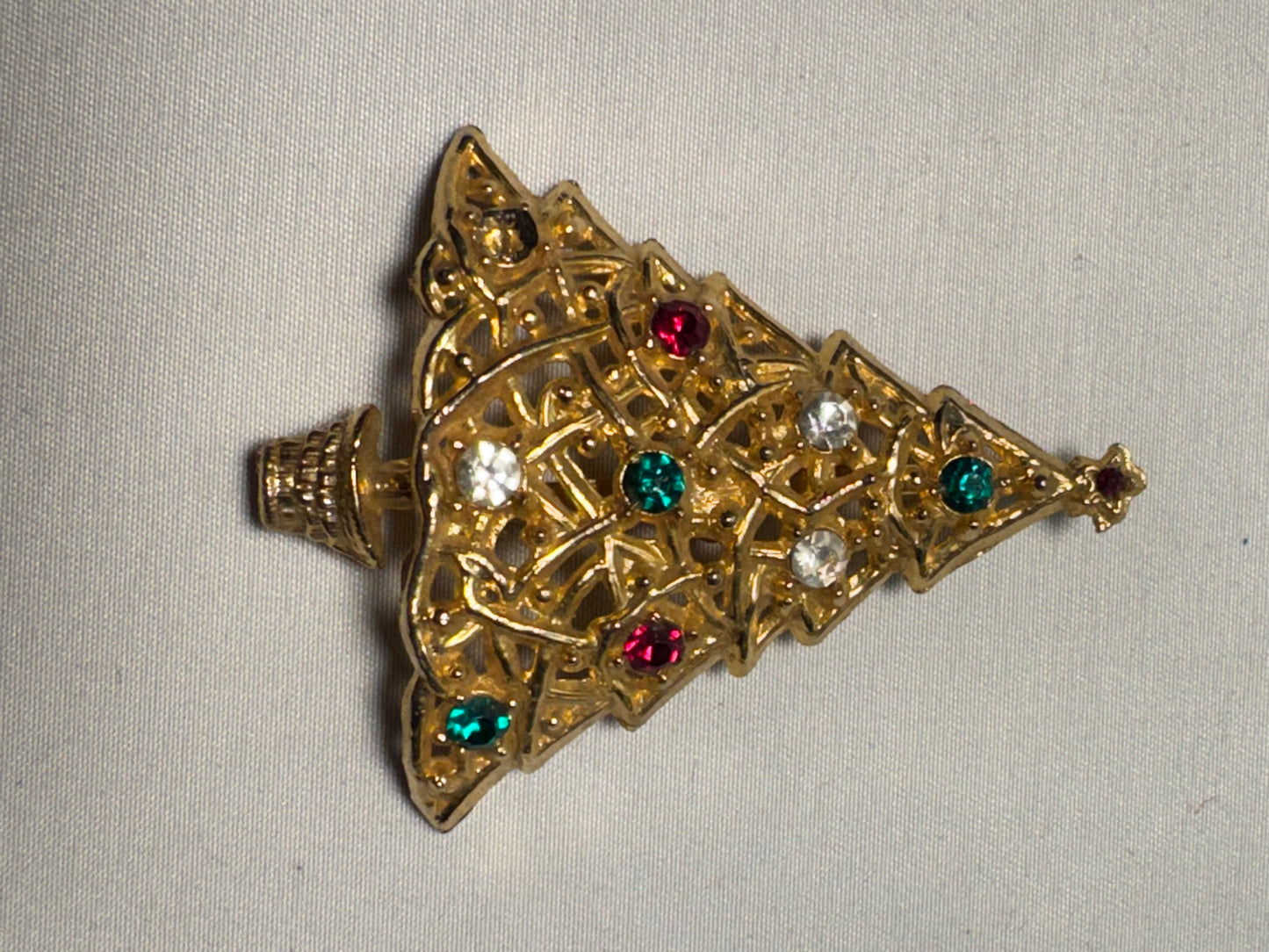 Vintage Christmas Tree Brooch with Gemstones – Gold Tone – 2” x 2.5”