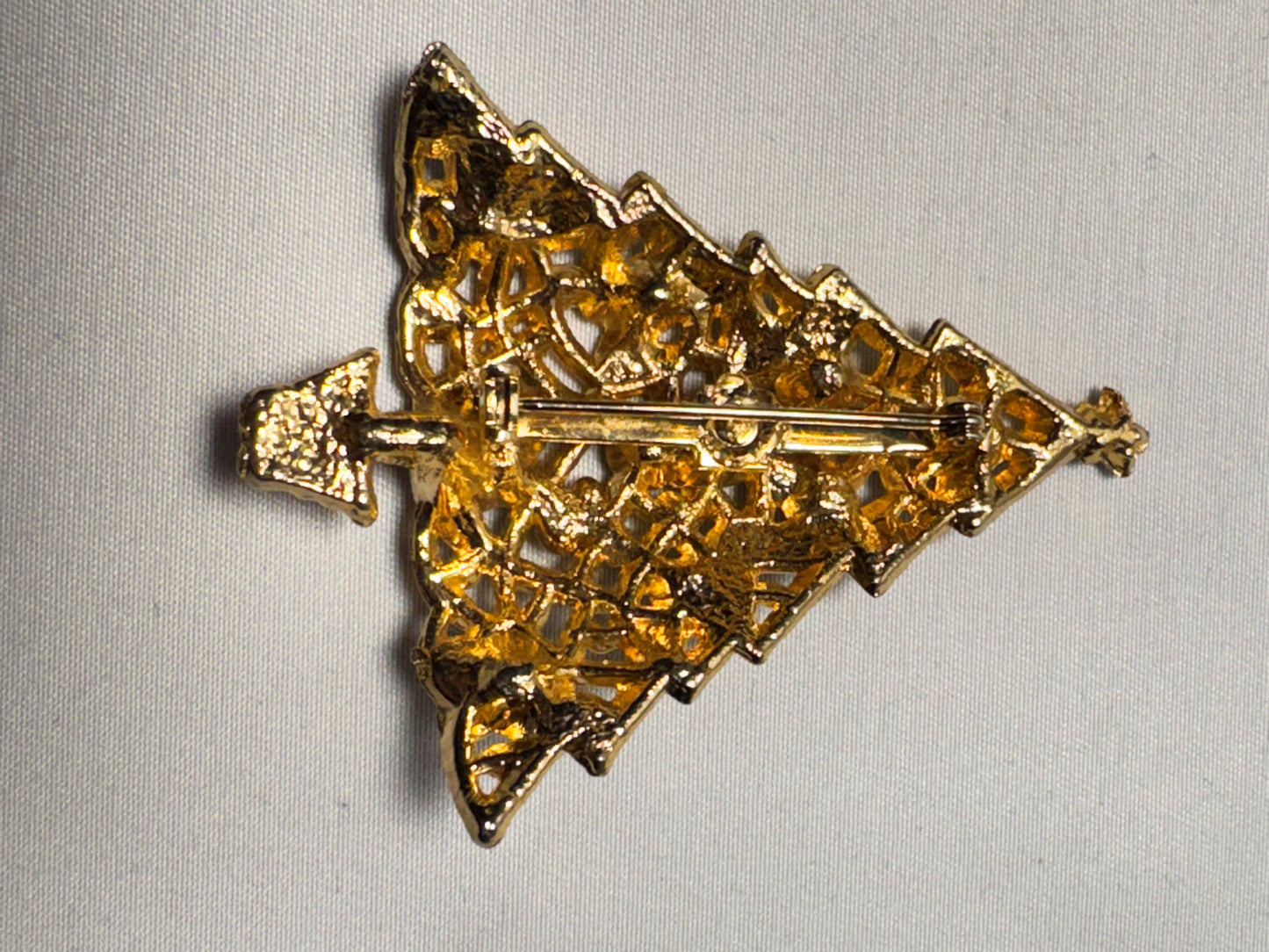 Vintage Christmas Tree Brooch with Gemstones – Gold Tone – 2” x 2.5”