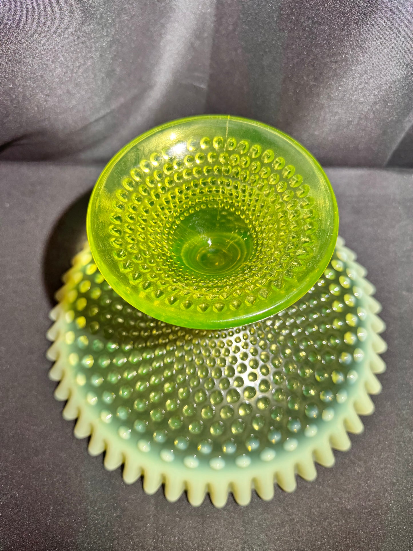 Uranium- Fenton -Hobnail- Large 11.5” -Footed Desert Tray /Compote