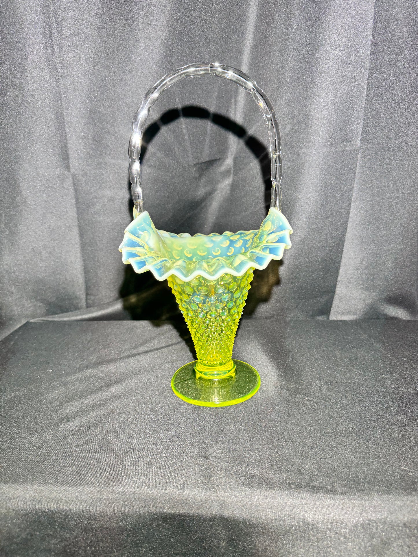 Uranium Fenton Hobnail Topaz Opalescent Basket