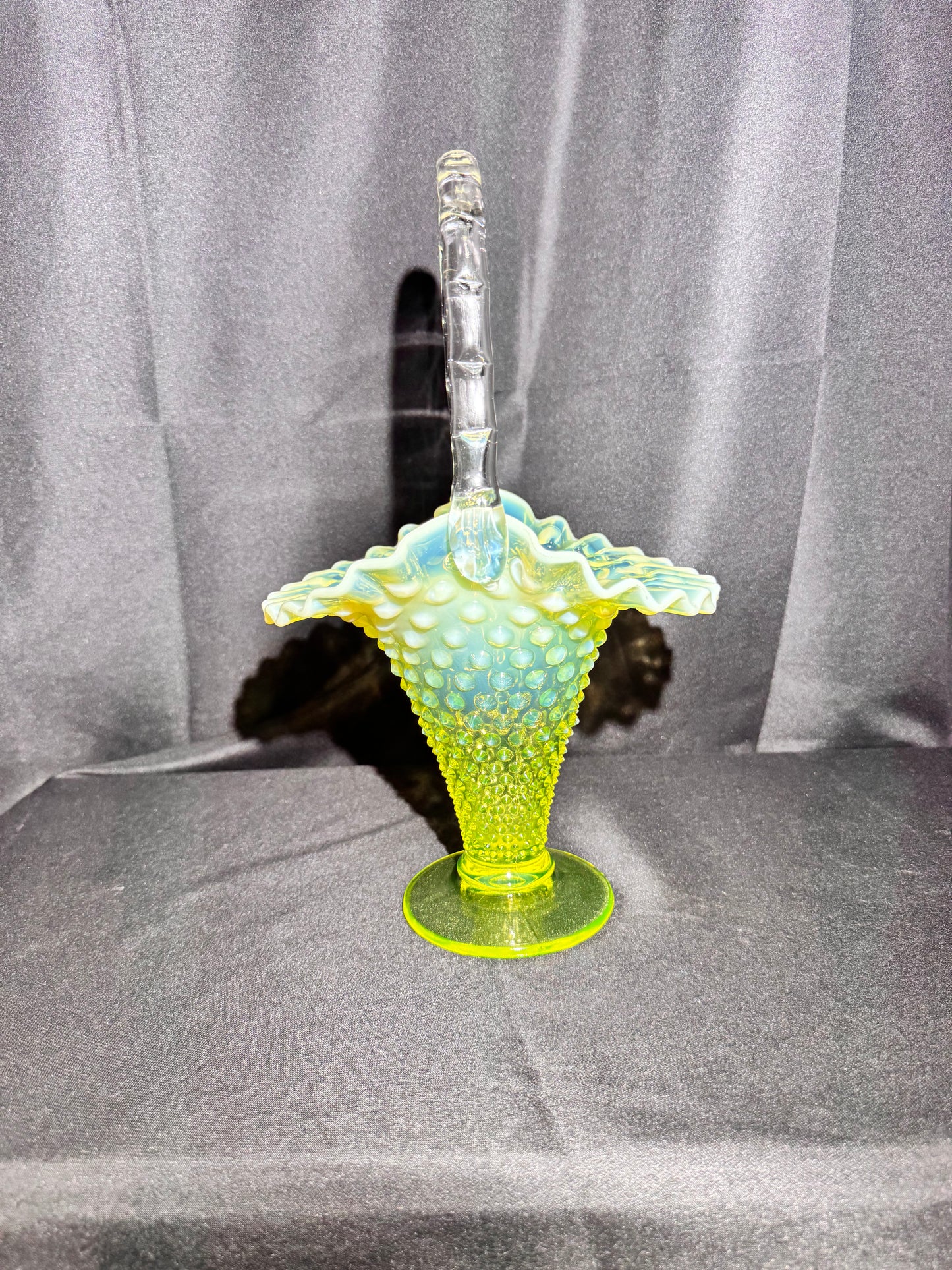 Uranium Fenton Hobnail Topaz Opalescent Basket