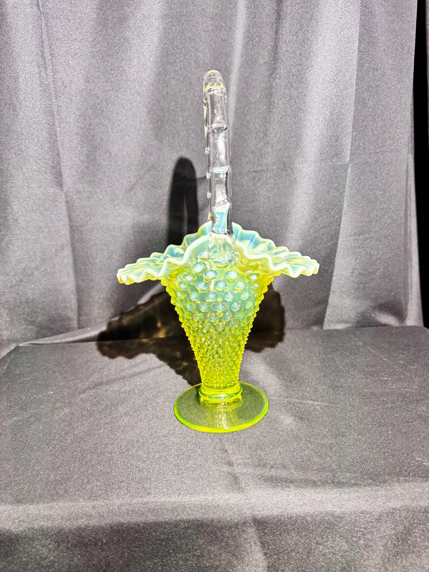 Uranium Fenton Hobnail Topaz Opalescent Basket