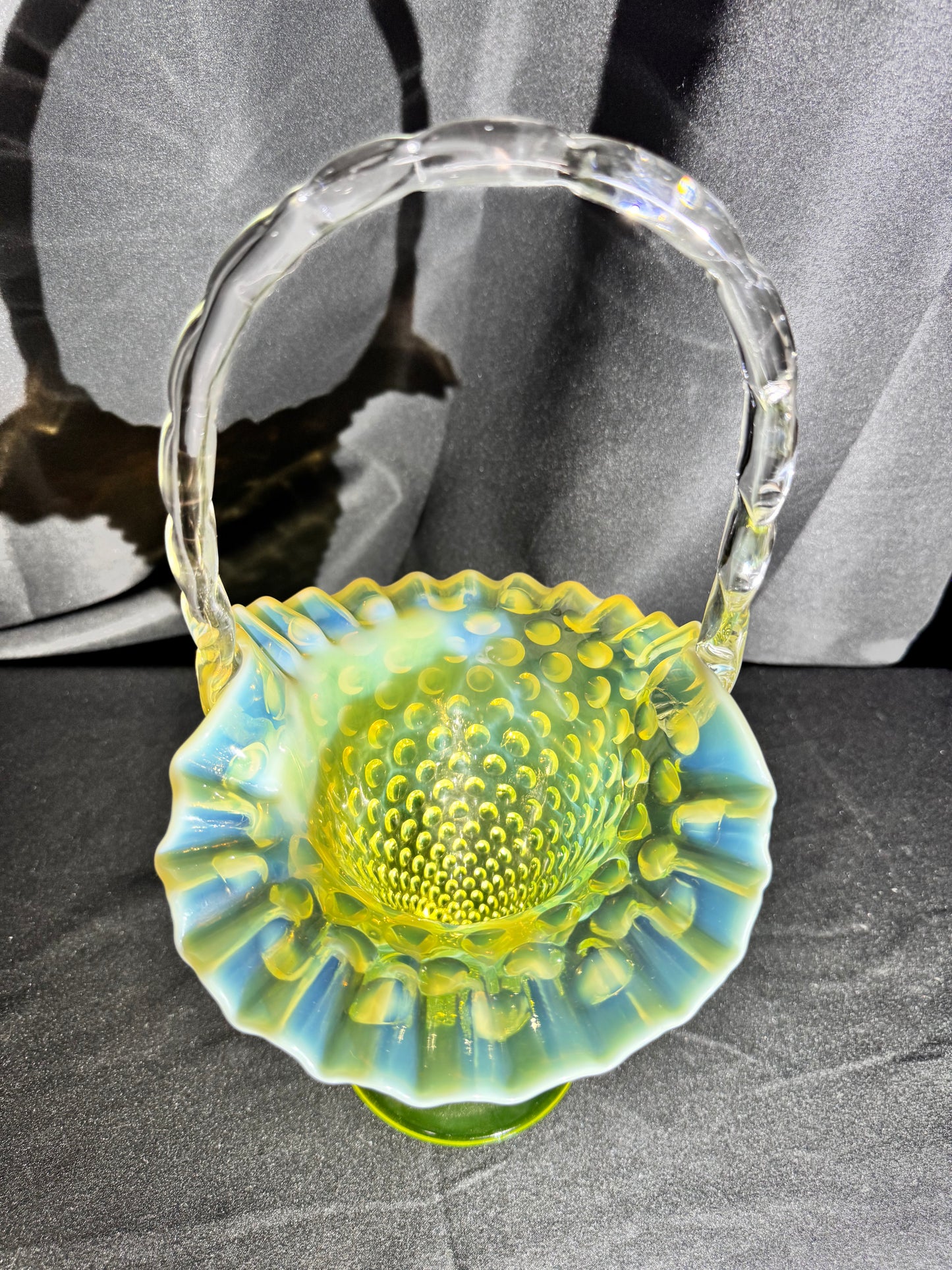 Uranium Fenton Hobnail Topaz Opalescent Basket
