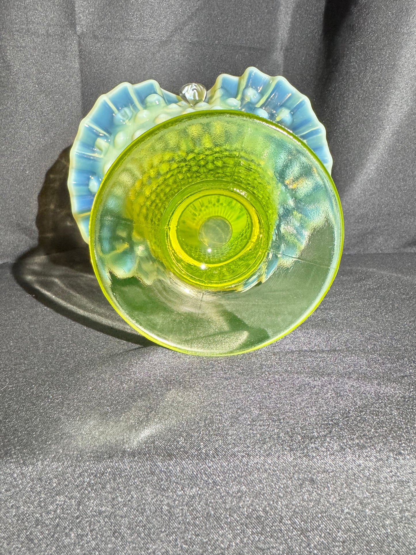 Uranium Fenton Hobnail Topaz Opalescent Basket