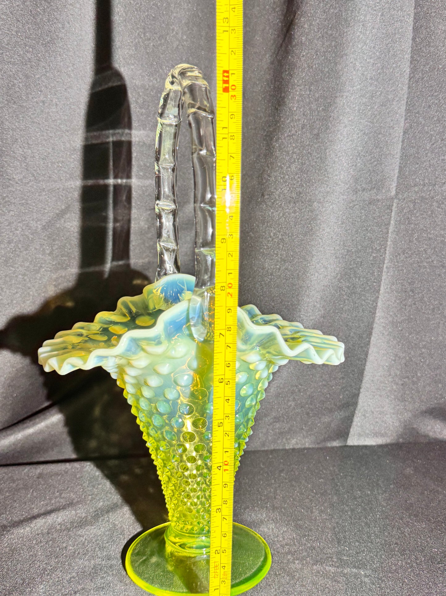 Uranium Fenton Hobnail Topaz Opalescent Basket