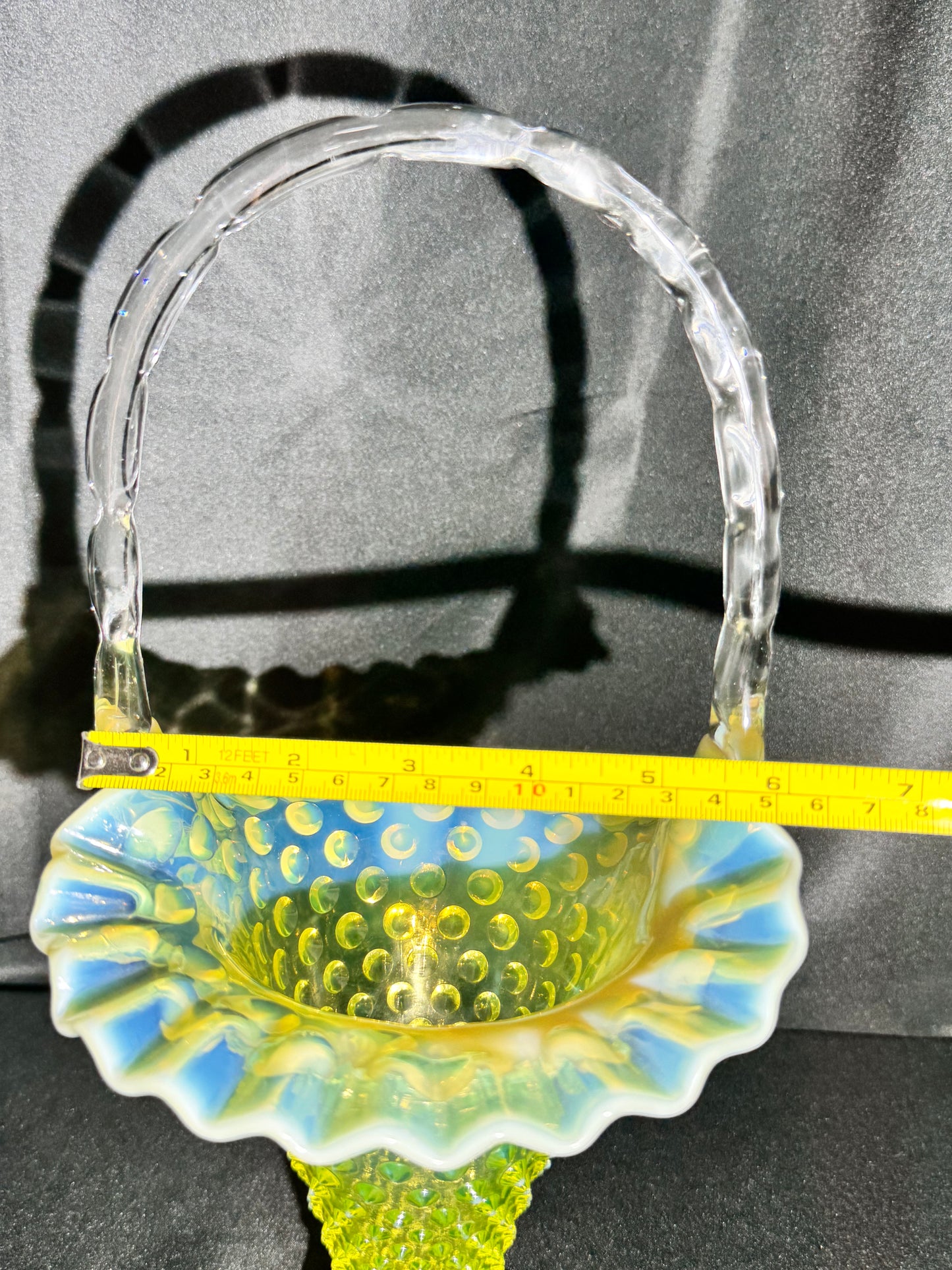 Uranium Fenton Hobnail Topaz Opalescent Basket
