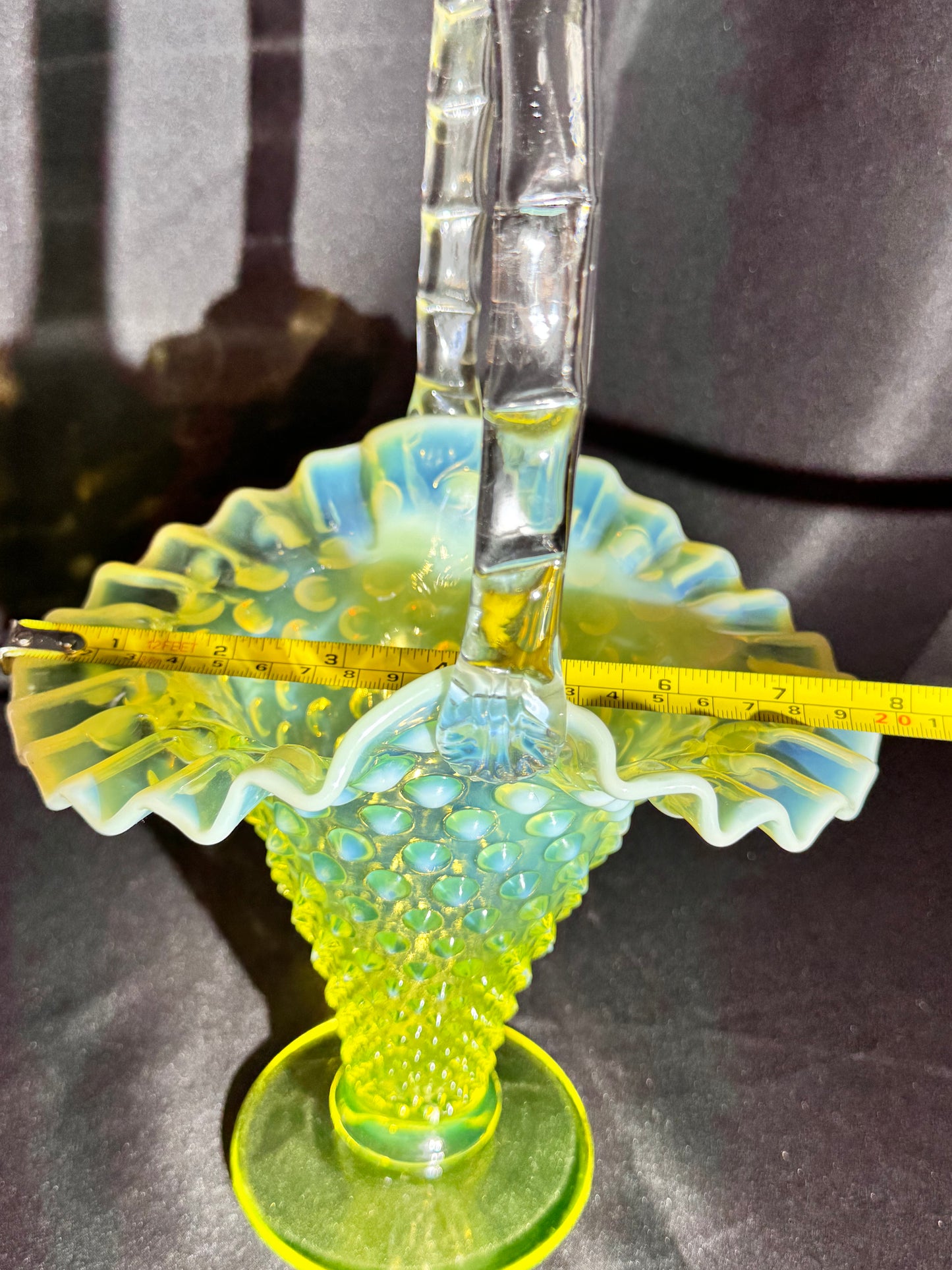 Uranium Fenton Hobnail Topaz Opalescent Basket