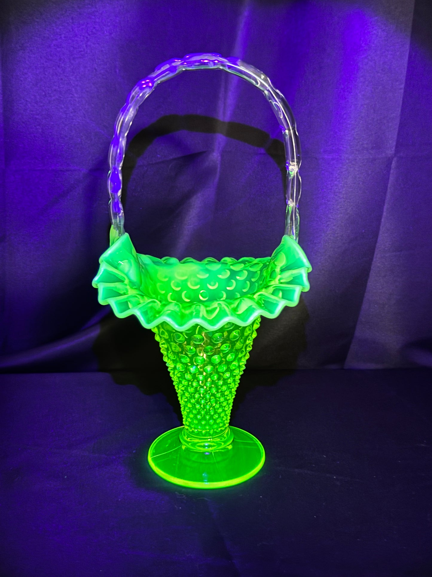 Uranium Fenton Hobnail Topaz Opalescent Basket
