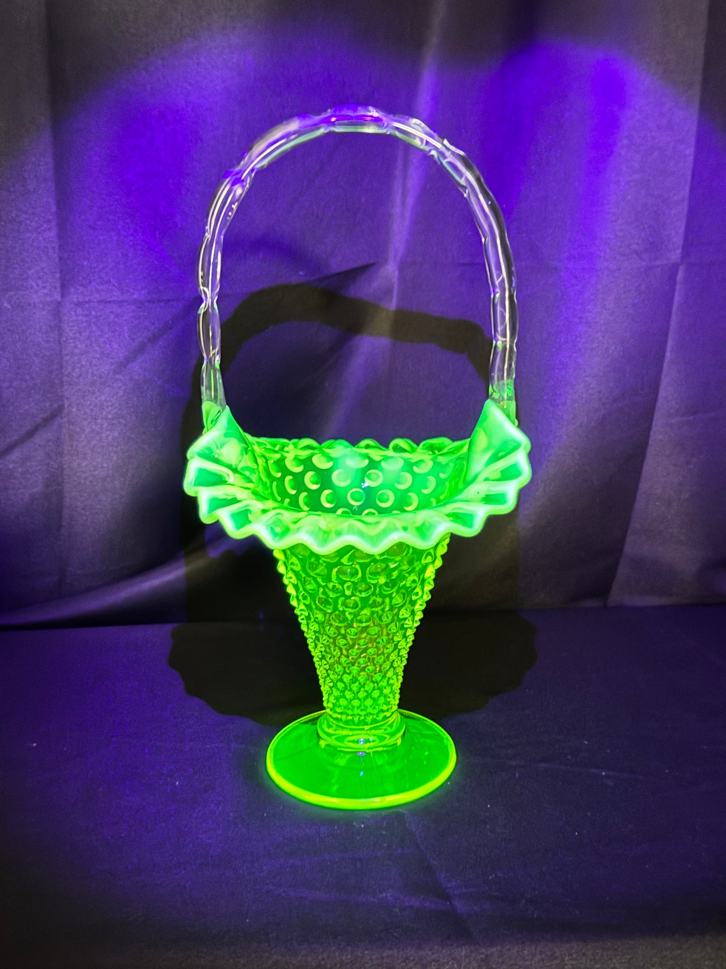 Uranium Fenton Hobnail Topaz Opalescent Basket