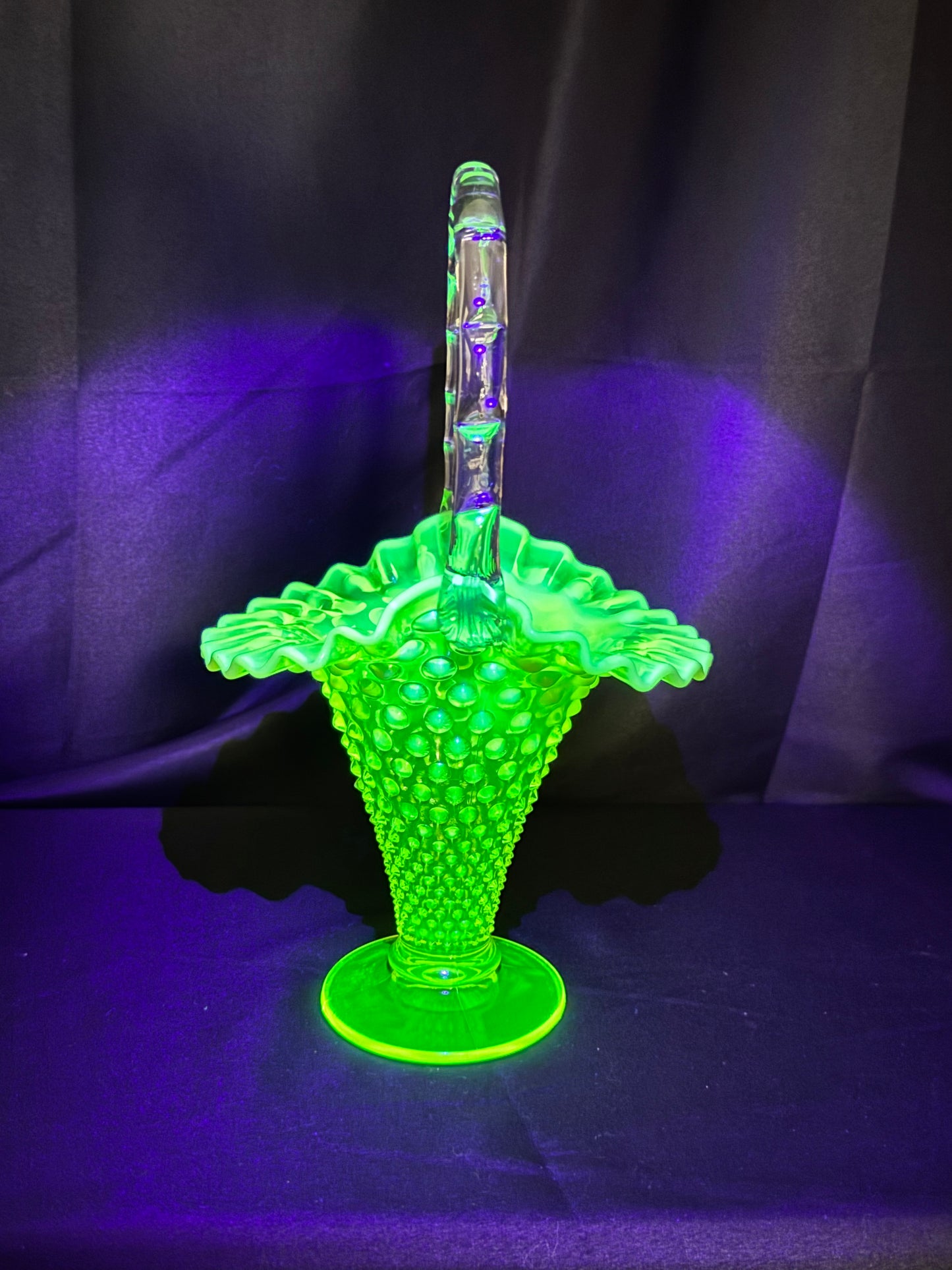 Uranium Fenton Hobnail Topaz Opalescent Basket