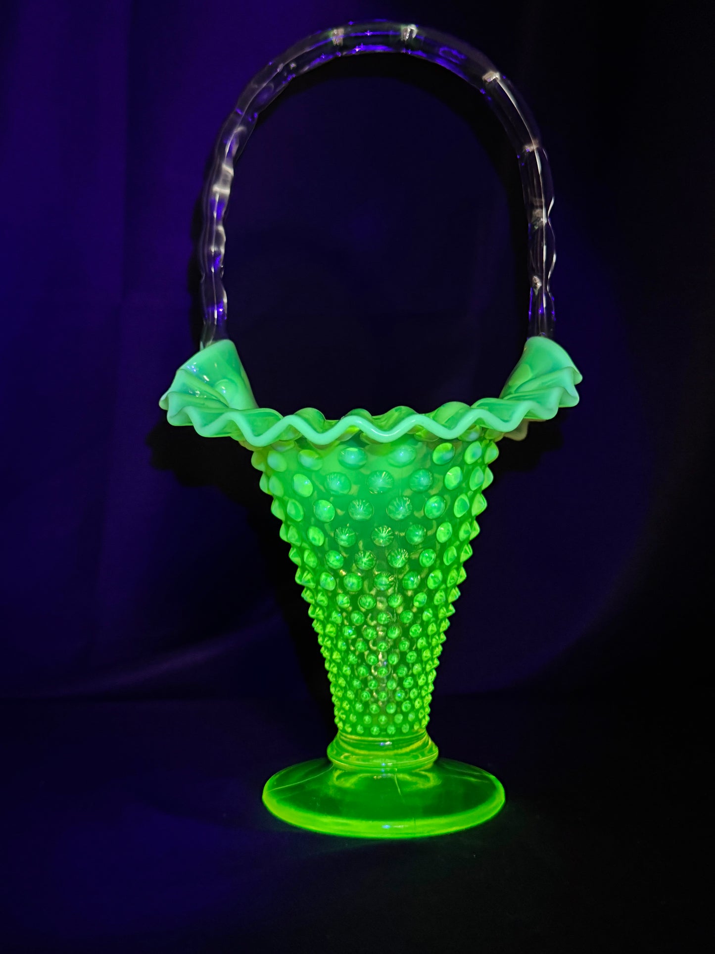 Uranium Fenton Hobnail Topaz Opalescent Basket