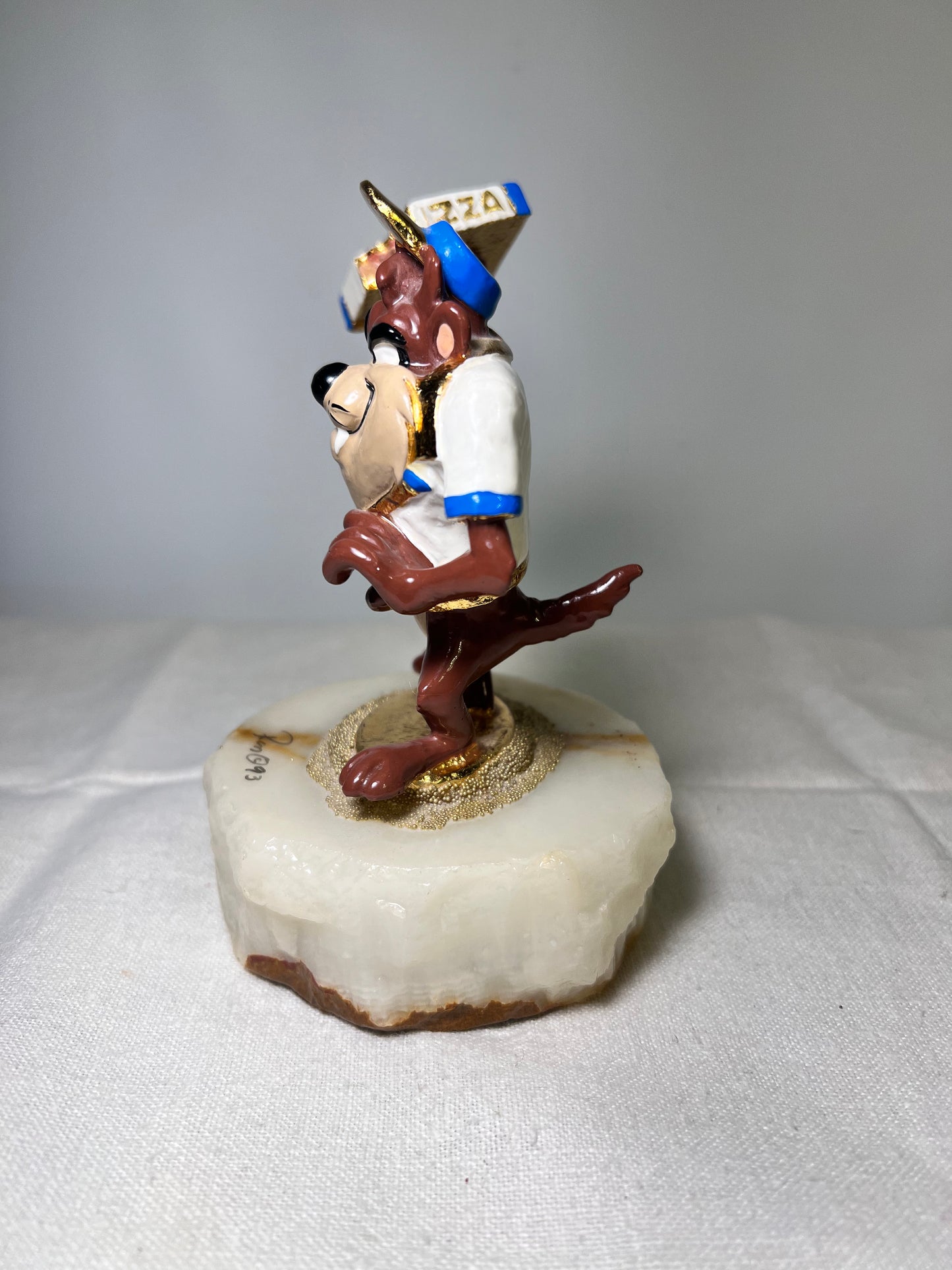 Ron Lee - Taz- Me Deliver- 5” statue- signed and numbered- number is faded- Looney Tunes-1993- stone base