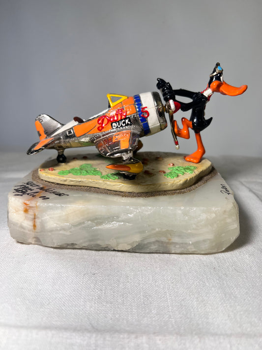 Ron Lee- Daffy Duck - The Baron -air Plane- signed and numbered 459/750- 1997 - Looney Tunes-Warner Brothers- stone base- 5” statue