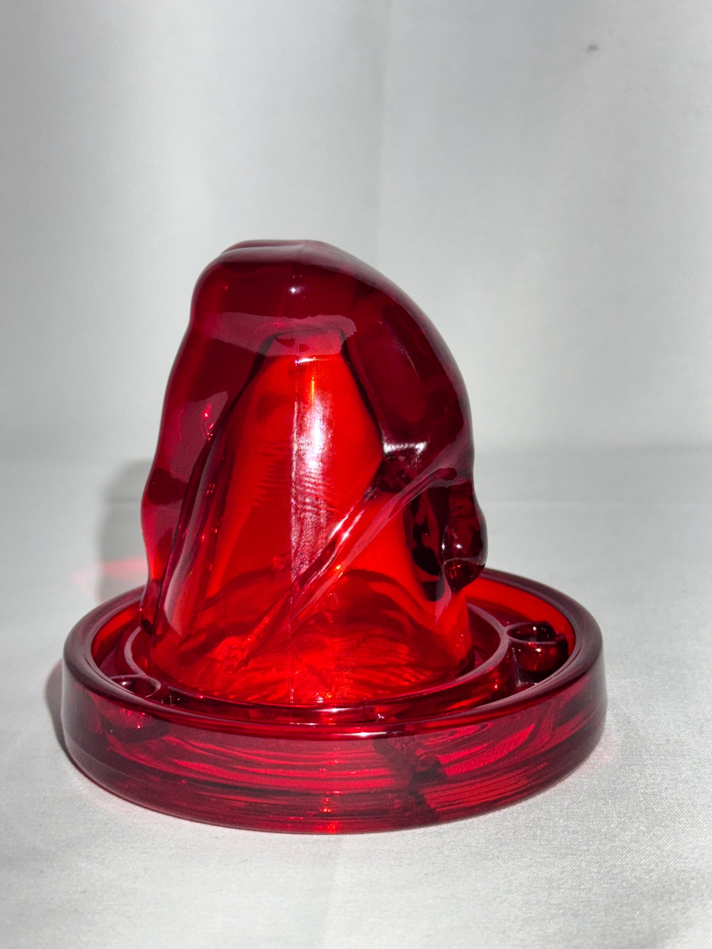 “Bottoms Up - Shot Glass w/coaster- art deco- Red/Amberina/ cadmium