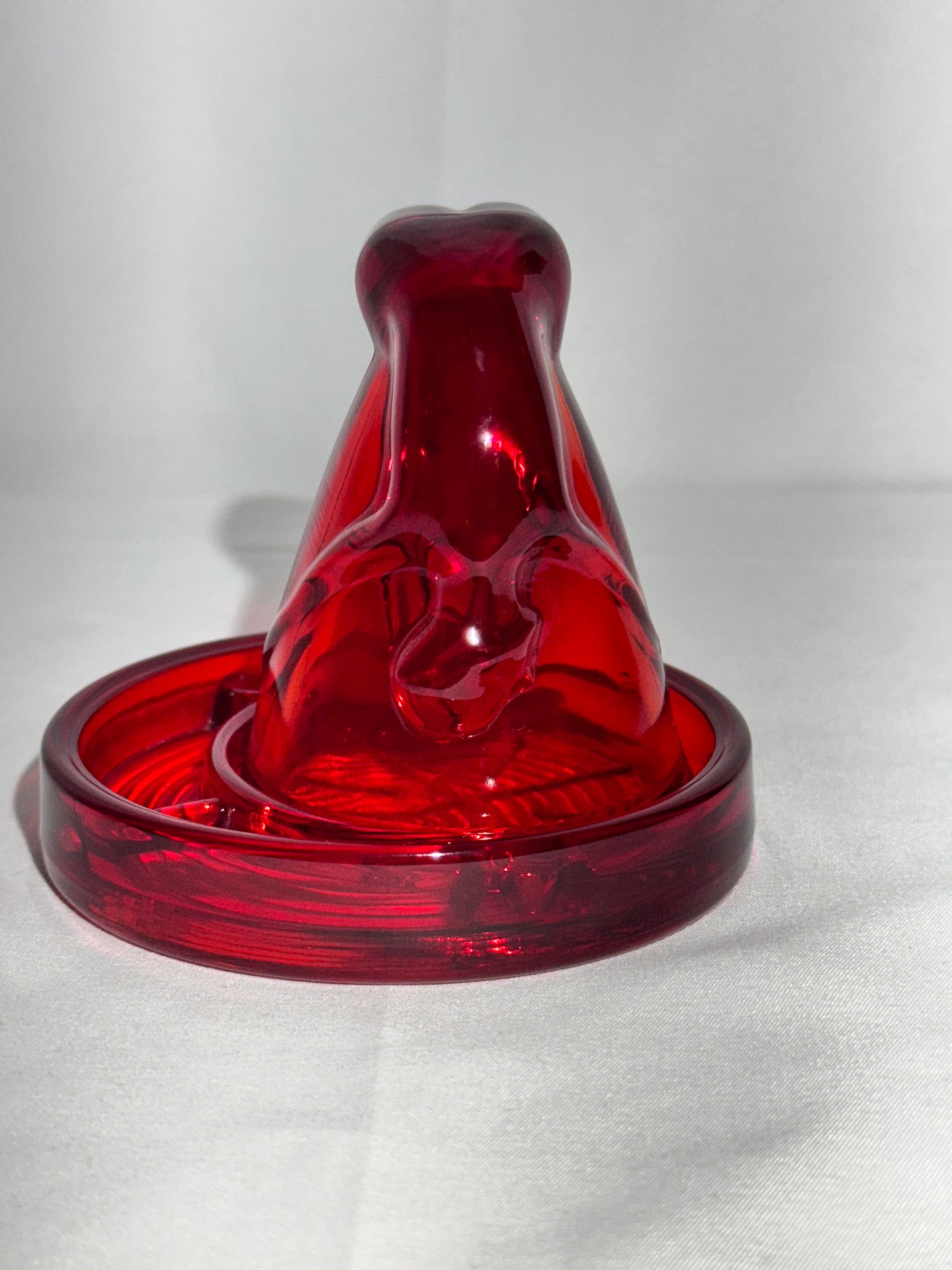 “Bottoms Up - Shot Glass w/coaster- art deco- Red/Amberina/ cadmium
