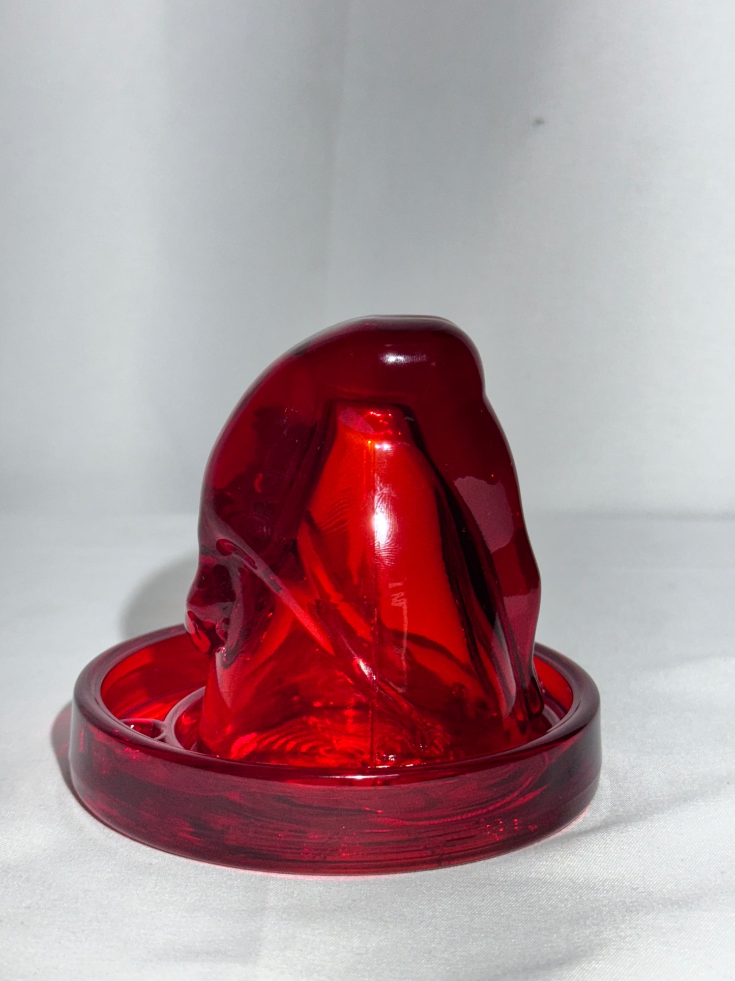 “Bottoms Up - Shot Glass w/coaster- art deco- Red/Amberina/ cadmium