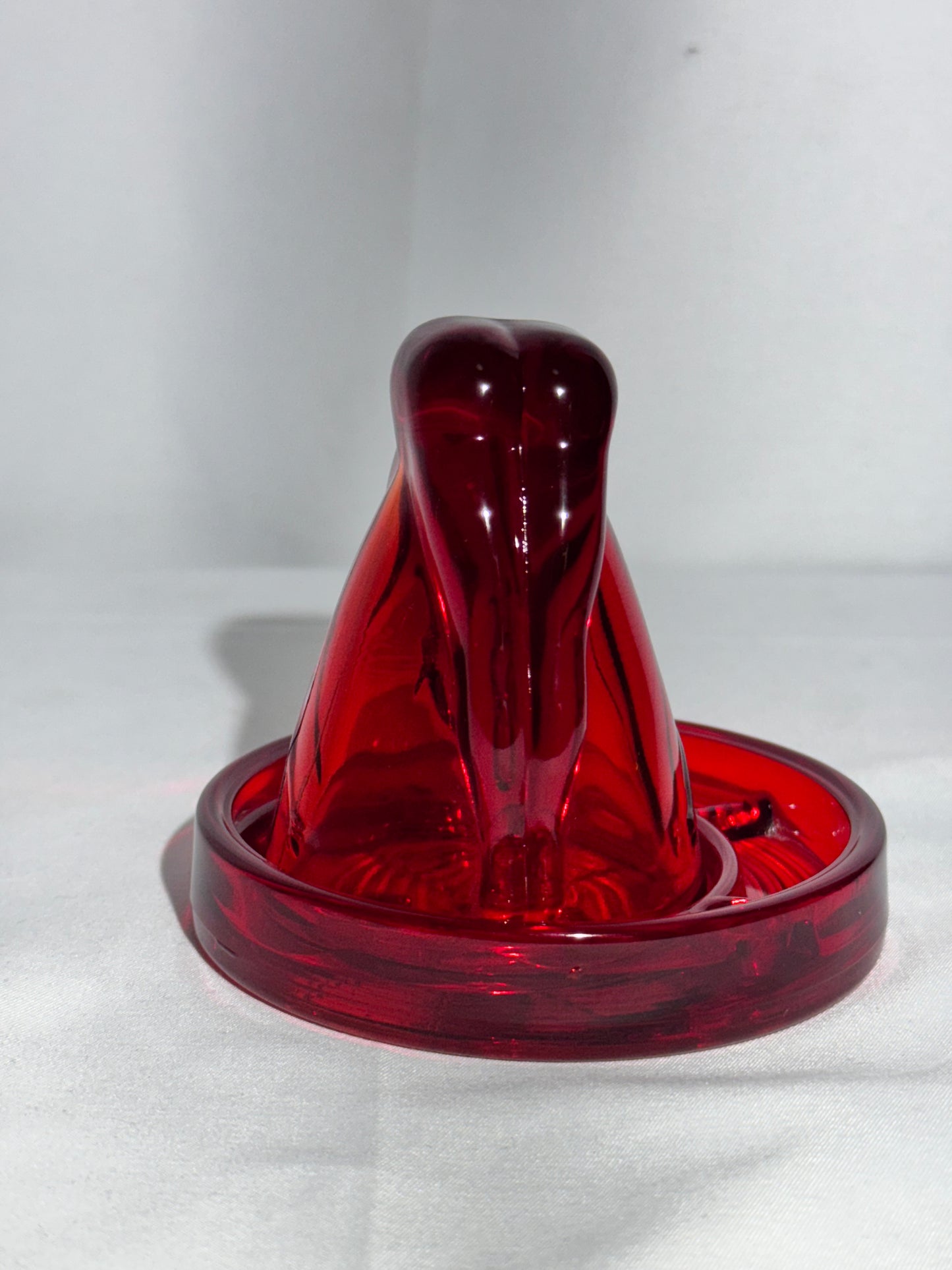 “Bottoms Up - Shot Glass w/coaster- art deco- Red/Amberina/ cadmium