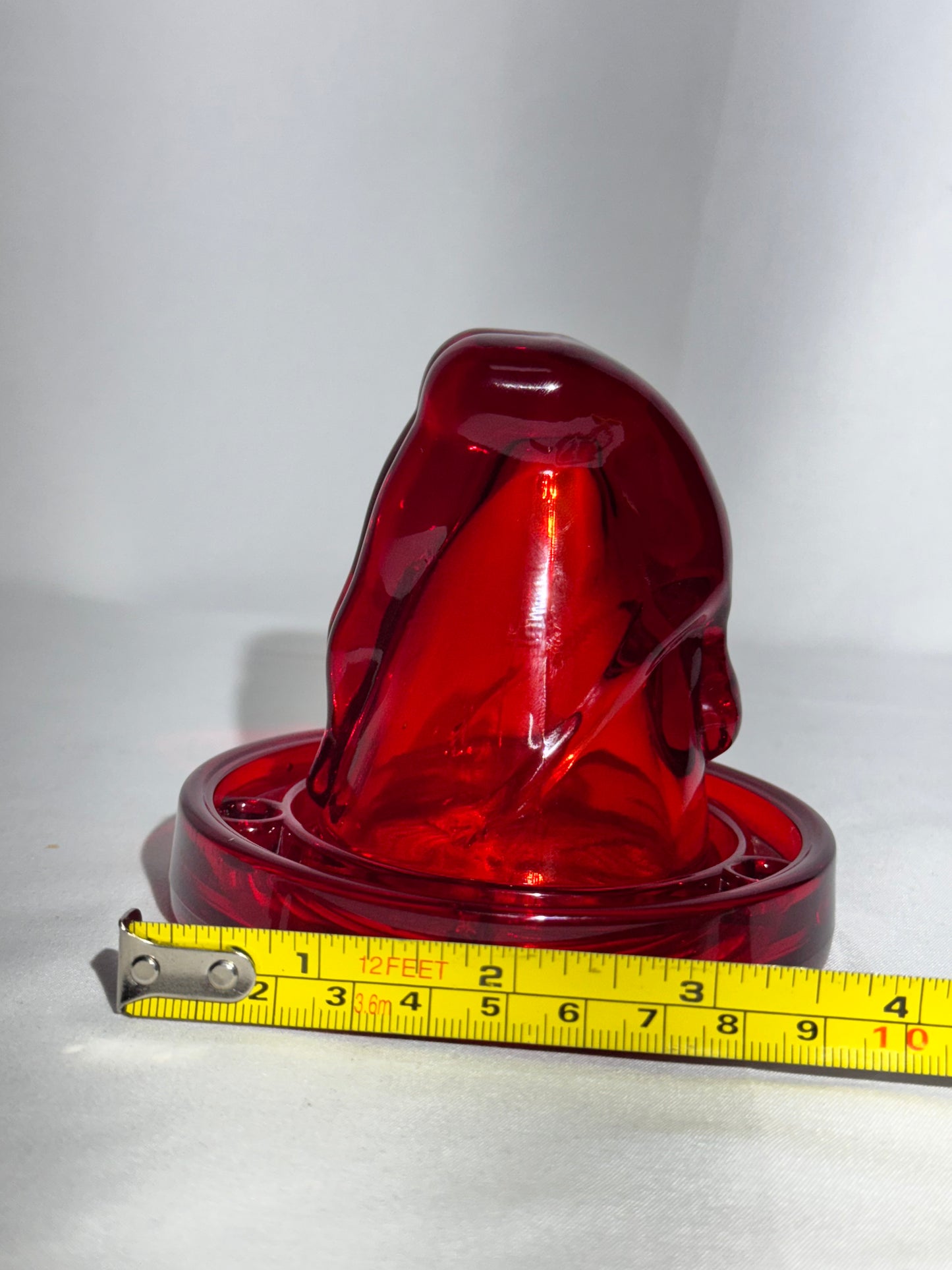 “Bottoms Up - Shot Glass w/coaster- art deco- Red/Amberina/ cadmium