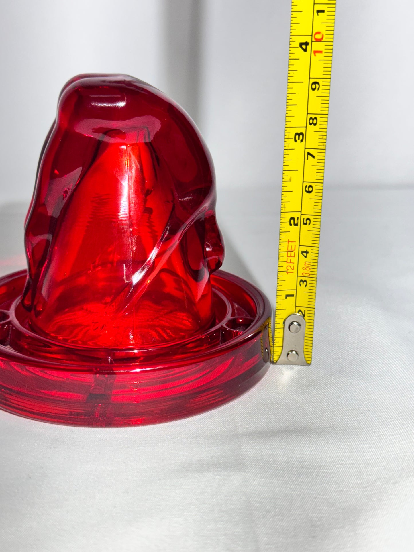 “Bottoms Up - Shot Glass w/coaster- art deco- Red/Amberina/ cadmium