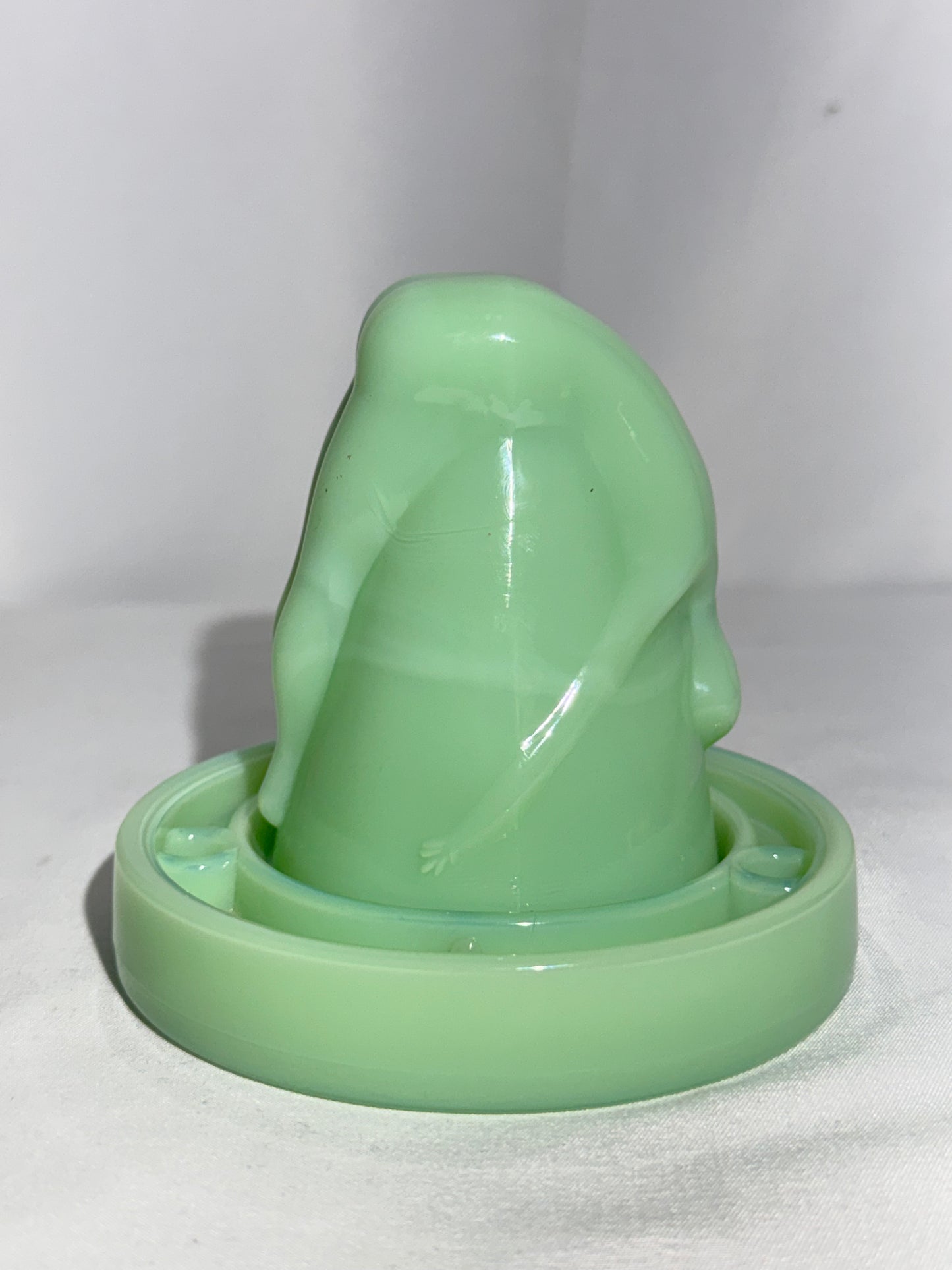 “Bottoms Up - Shot Glass w/coaster- art deco- Jadeite
