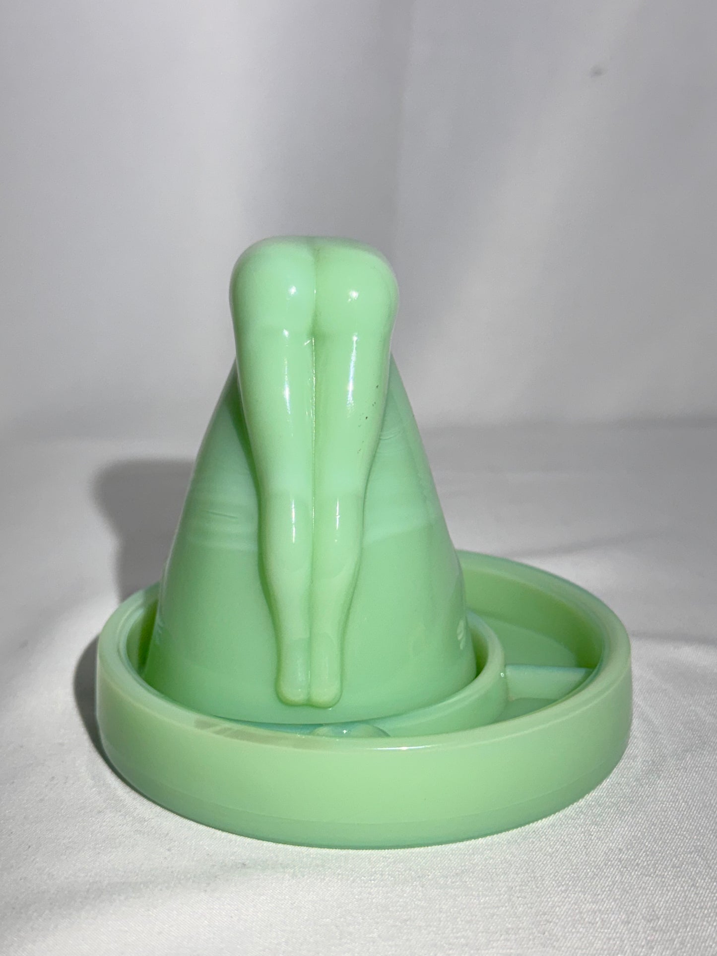 “Bottoms Up - Shot Glass w/coaster- art deco- Jadeite