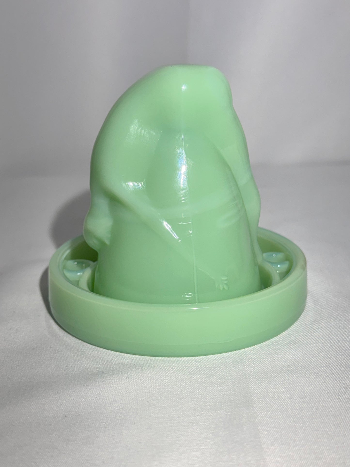 “Bottoms Up - Shot Glass w/coaster- art deco- Jadeite