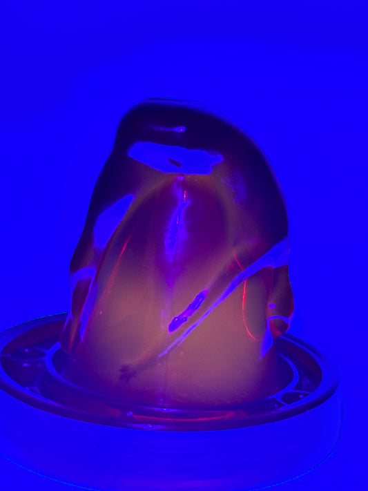 “Bottoms Up - Shot Glass w/coaster- art deco- Red/Amberina/ cadmium