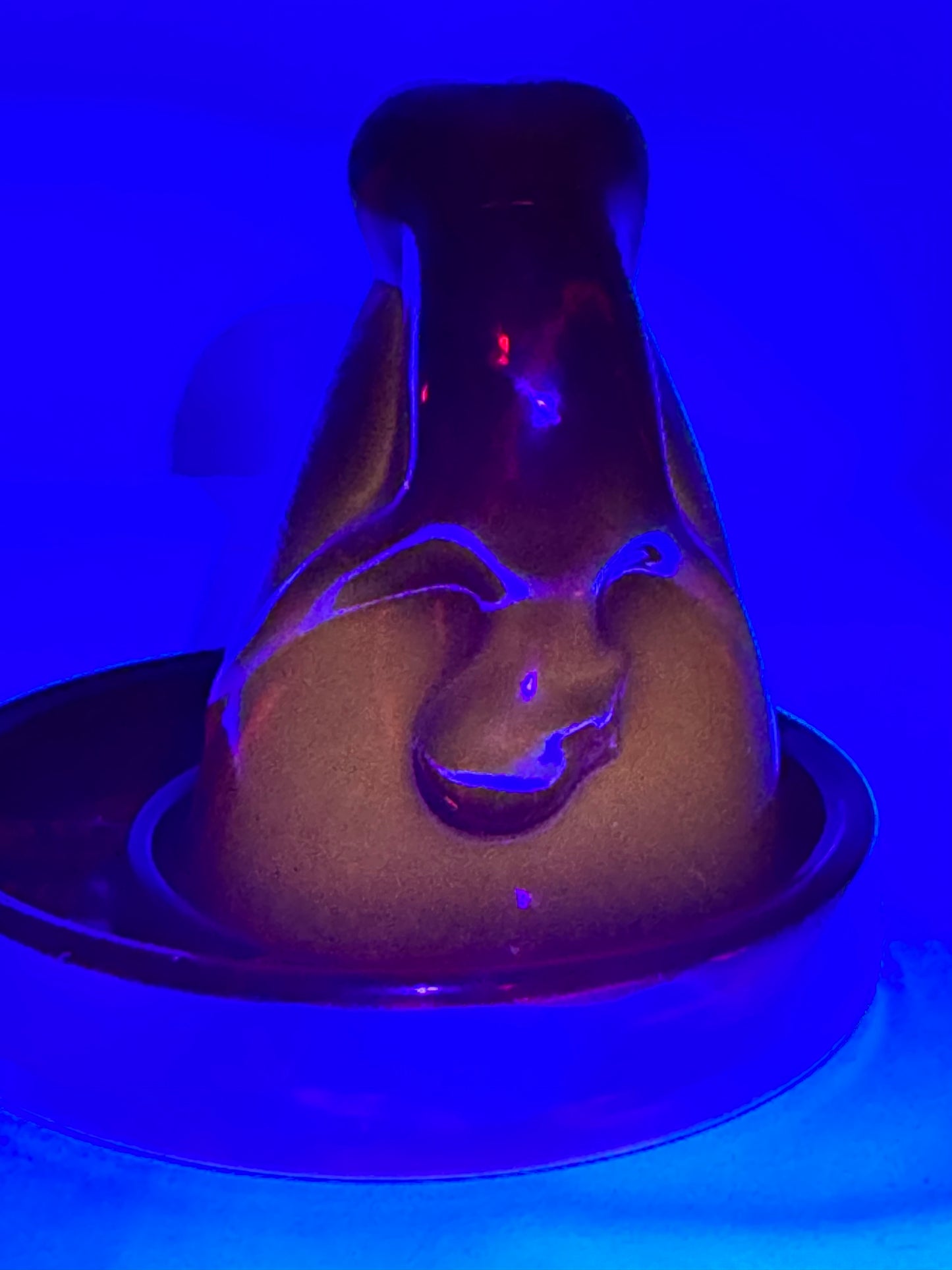 “Bottoms Up - Shot Glass w/coaster- art deco- Red/Amberina/ cadmium