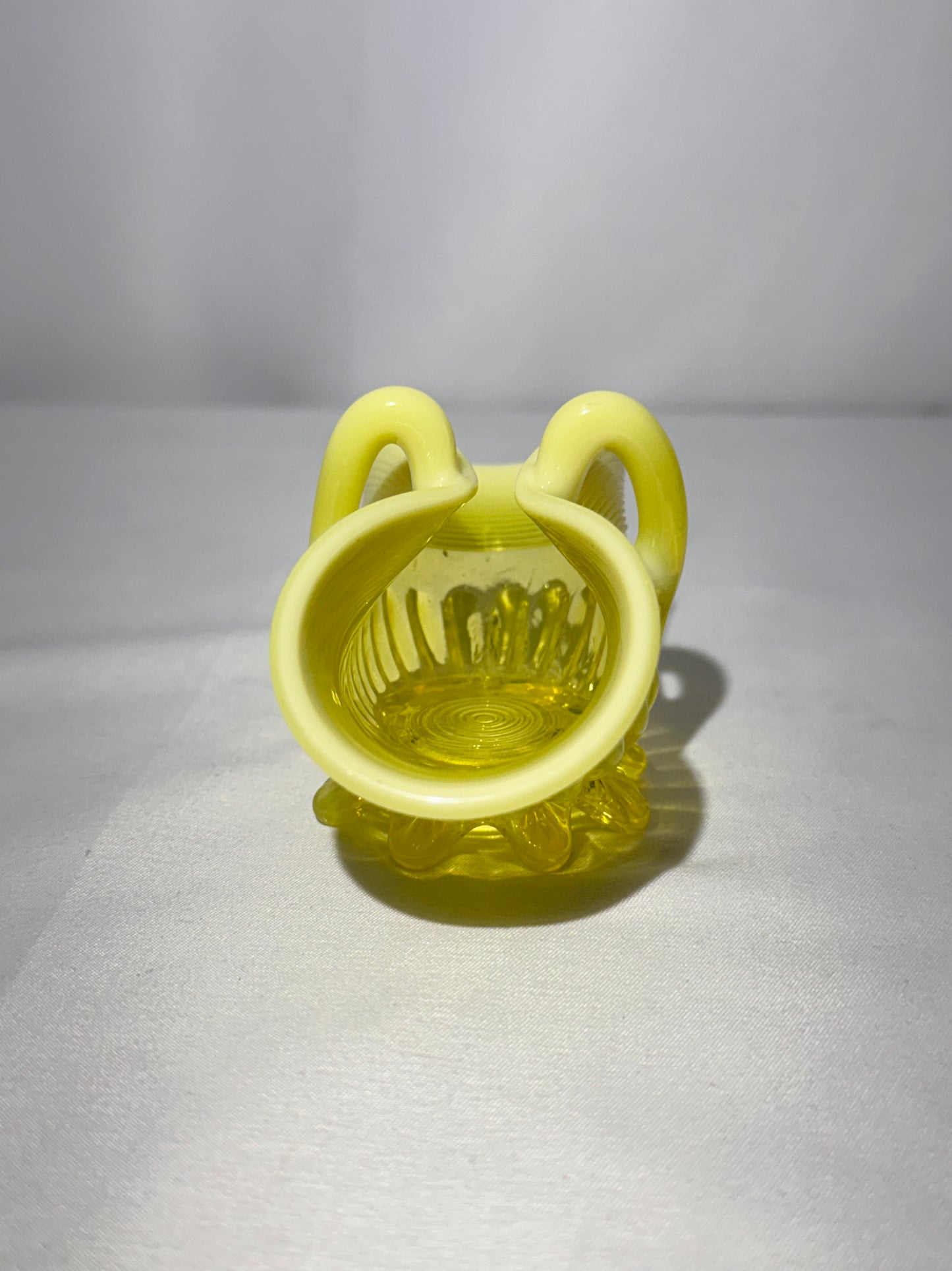 Uranium George Davidson Pearline Opalescent “Lady Caroline” Basket 1890s – Pinched Design