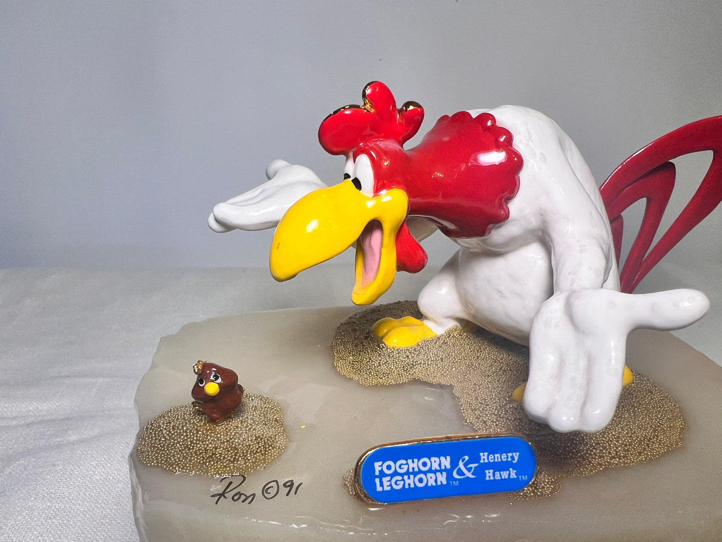 Ron Lee- Foghorn Leghorn & Henry Hawk- 4.5” statue- 1991- signed and numbered 700/2750-Looney tunes-Warner Brothers-Stone base ￼