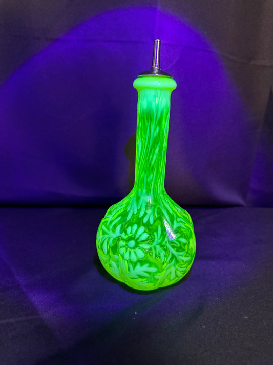 Uranium EAPG Opalescent Barber Bottle Daisy & Fern Pattern w/ Topper – Patent No. 689351 ODL