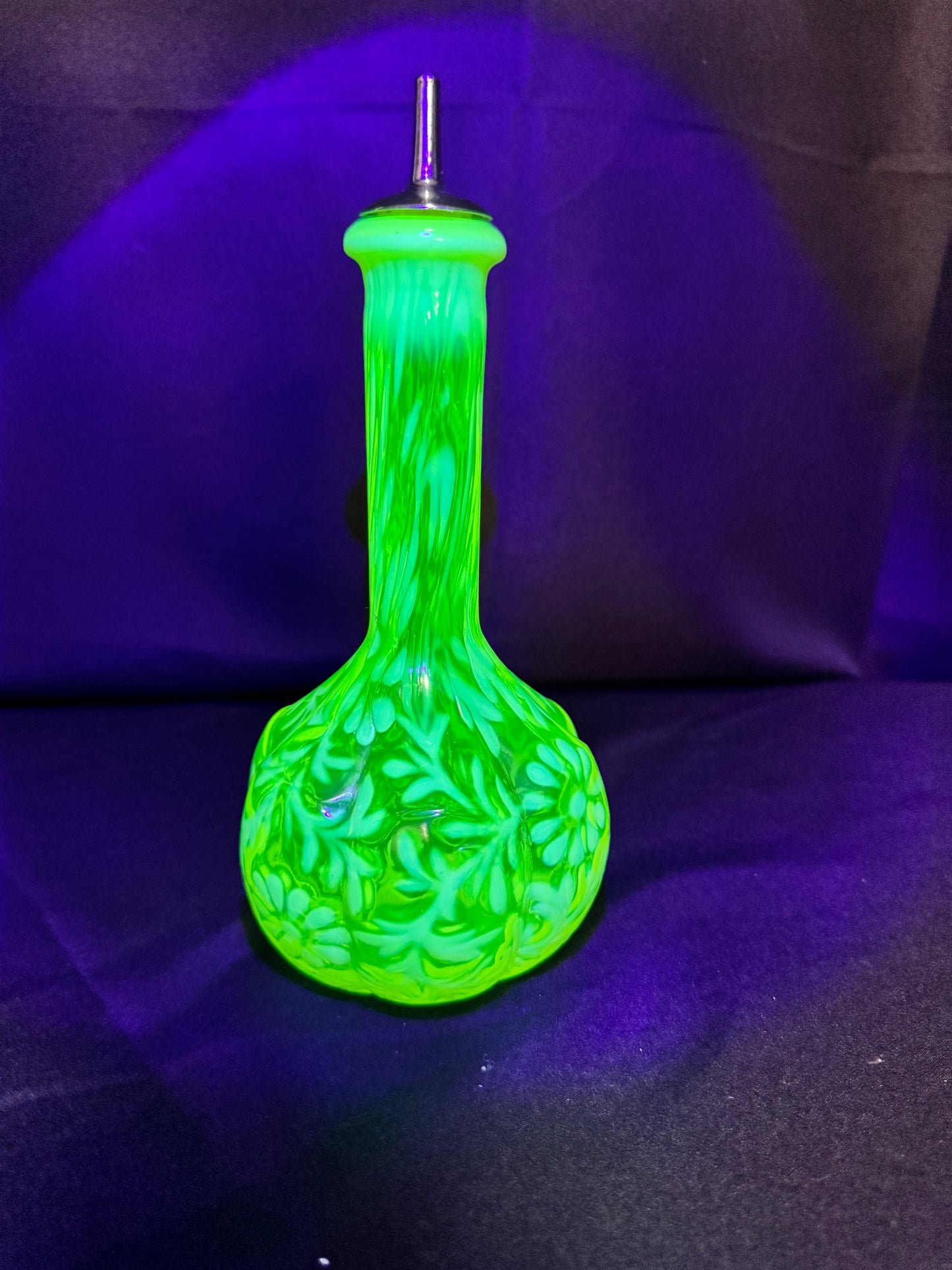 Uranium EAPG Opalescent Barber Bottle Daisy & Fern Pattern w/ Topper – Patent No. 689351 ODL