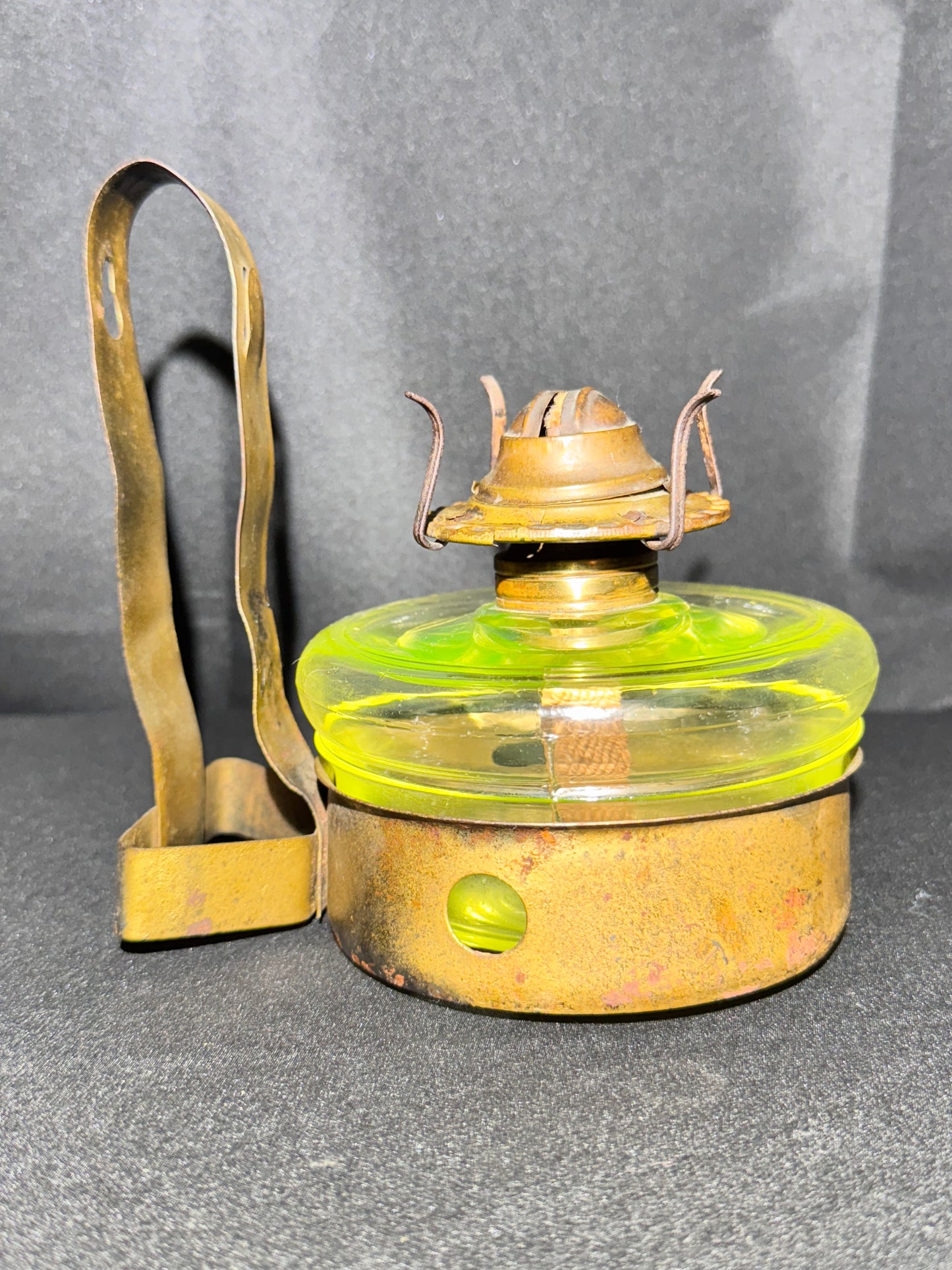 Uranium Glass Oil Lamp with Metal Hanging Wall Mount Base