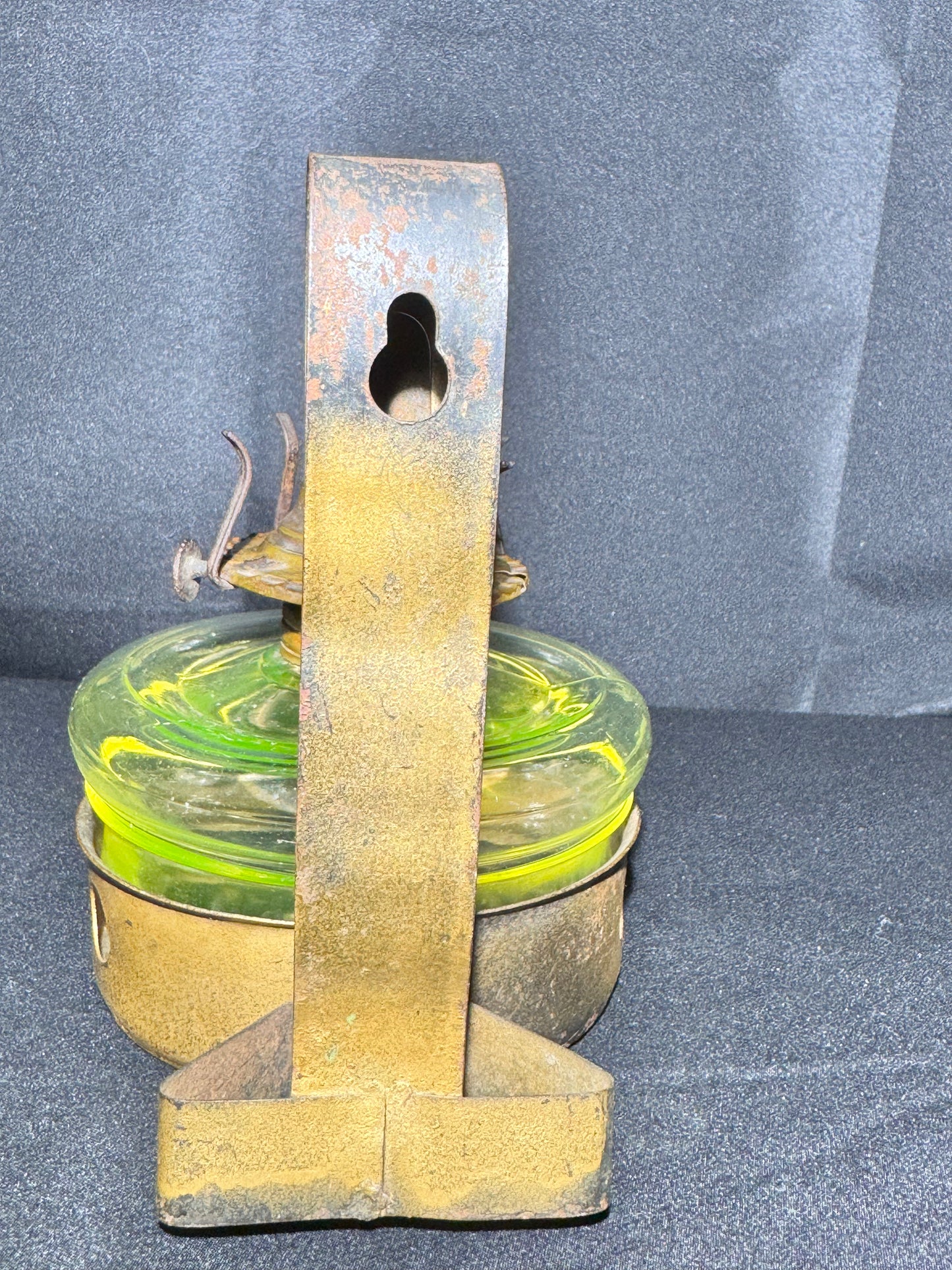 Uranium Glass Oil Lamp with Metal Hanging Wall Mount Base