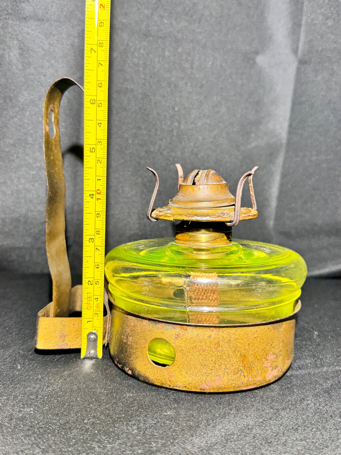 Uranium Glass Oil Lamp with Metal Hanging Wall Mount Base
